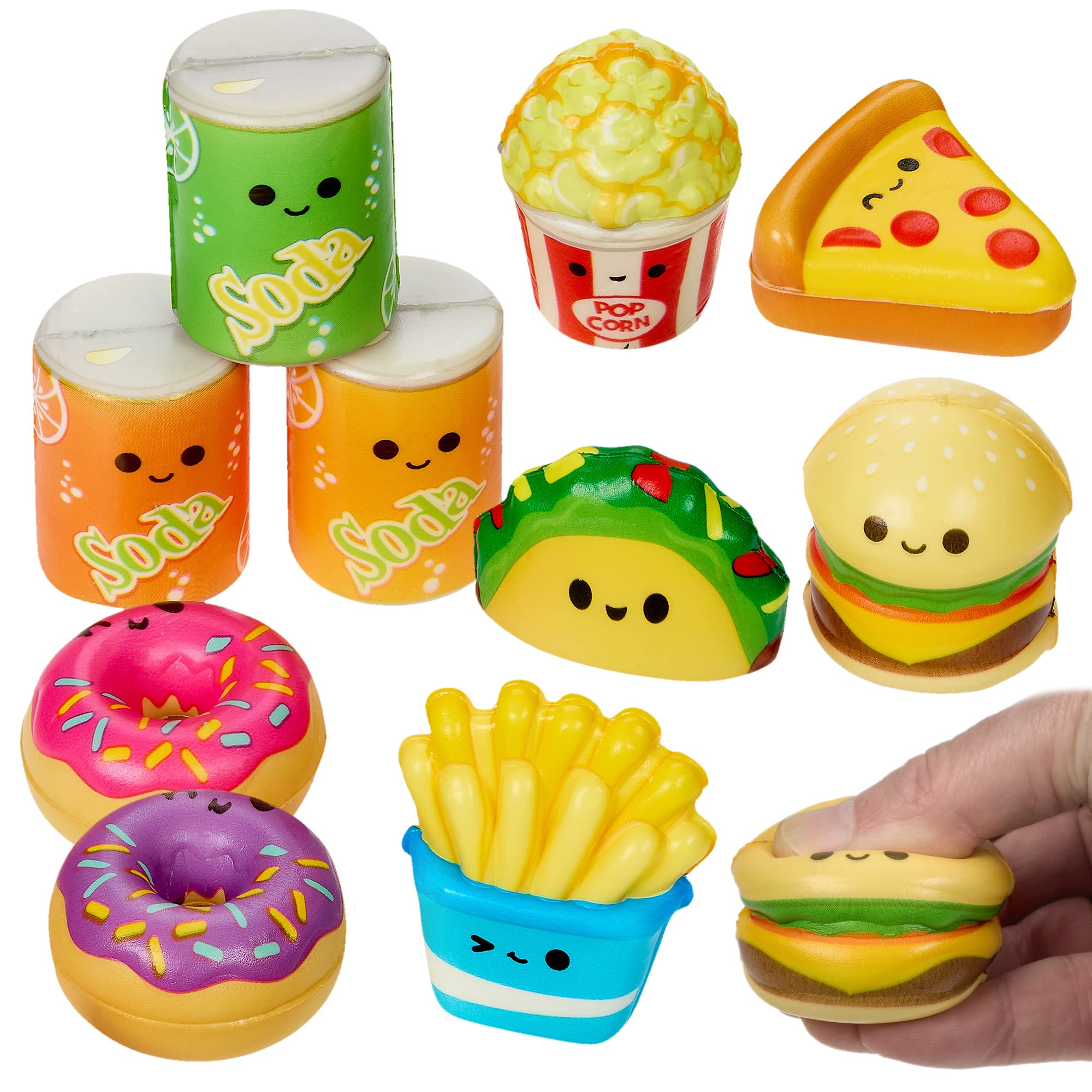 Mini Squish Fast Food Toys - 10 Pack - Assorted Designs Slow-Rise Stress Relief Toys for Kids, Mini Fidget Toys for Sensory Play, Party Favors, Junk Food Goodie Bag Fillers for Boys & Girls