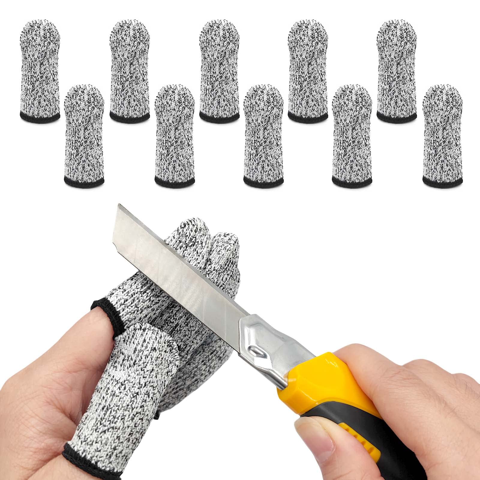 BlingKingdom 10pcs Breathable Cut Resistant Finger Cots Protection Reusable Durable Non Slip Finger Thumb Protector Gloves for Work Kitchen Garden Sculpture Grinding Stained Glass(Grey)