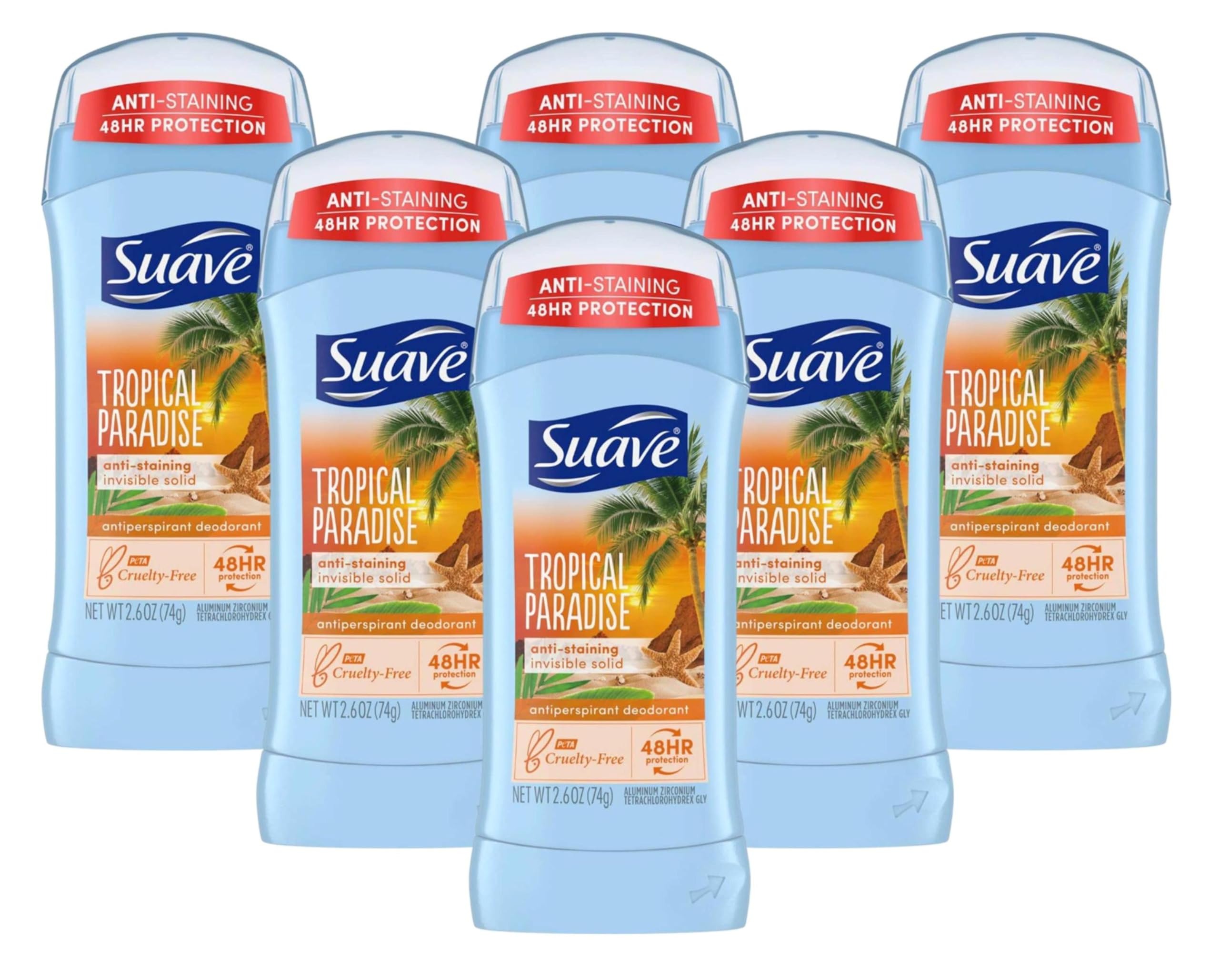 Suave Deodorant 2.6 Ounce 24Hr Tropic Paradise Invis. Solid (76ml) (6 Pack)