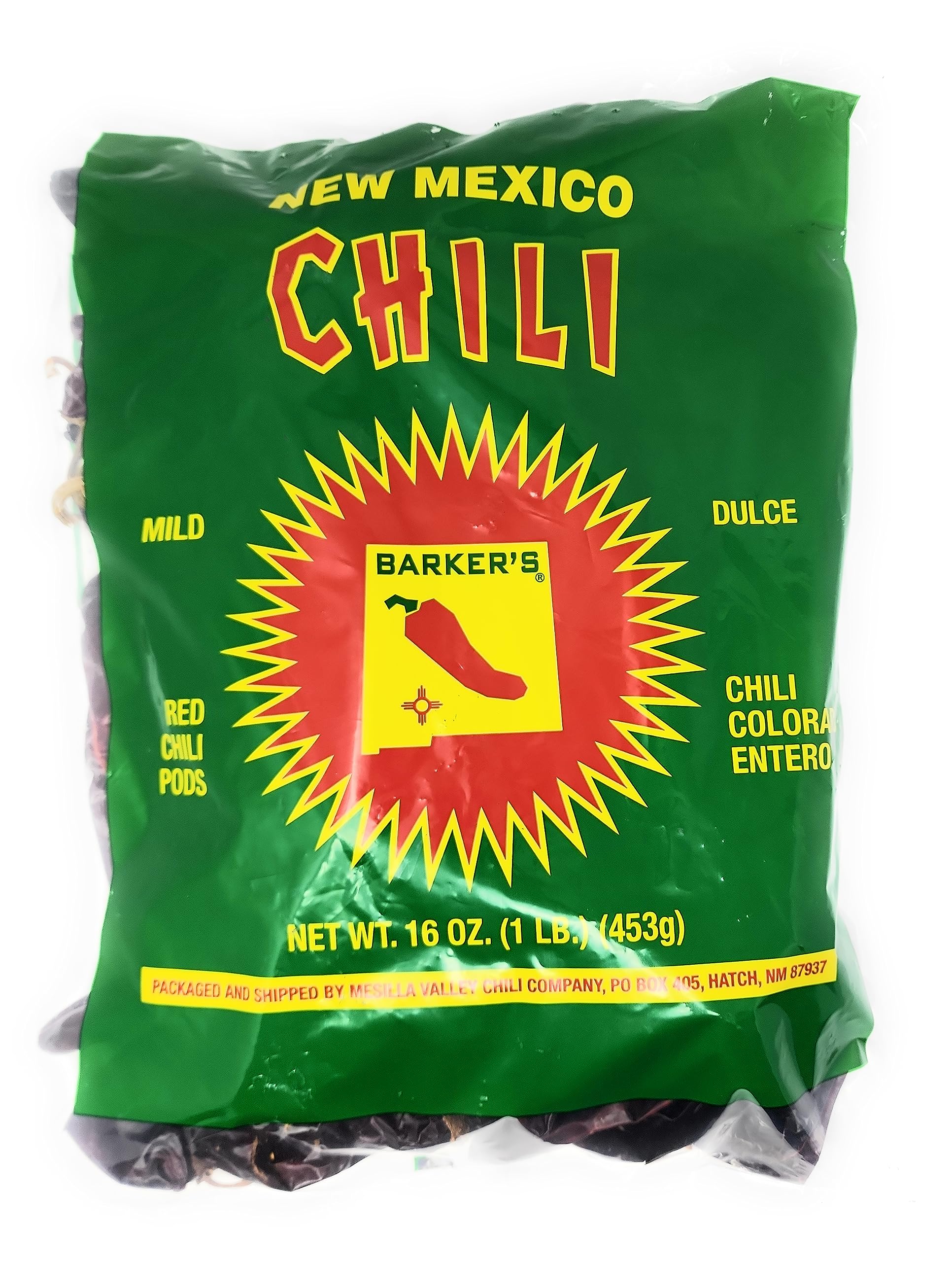 Barker'sDried Red Chili Pods, 16 Ounces - Mild - Grown in World Famous Chili Region Hatch, NM - No Preservatives, USA Product!