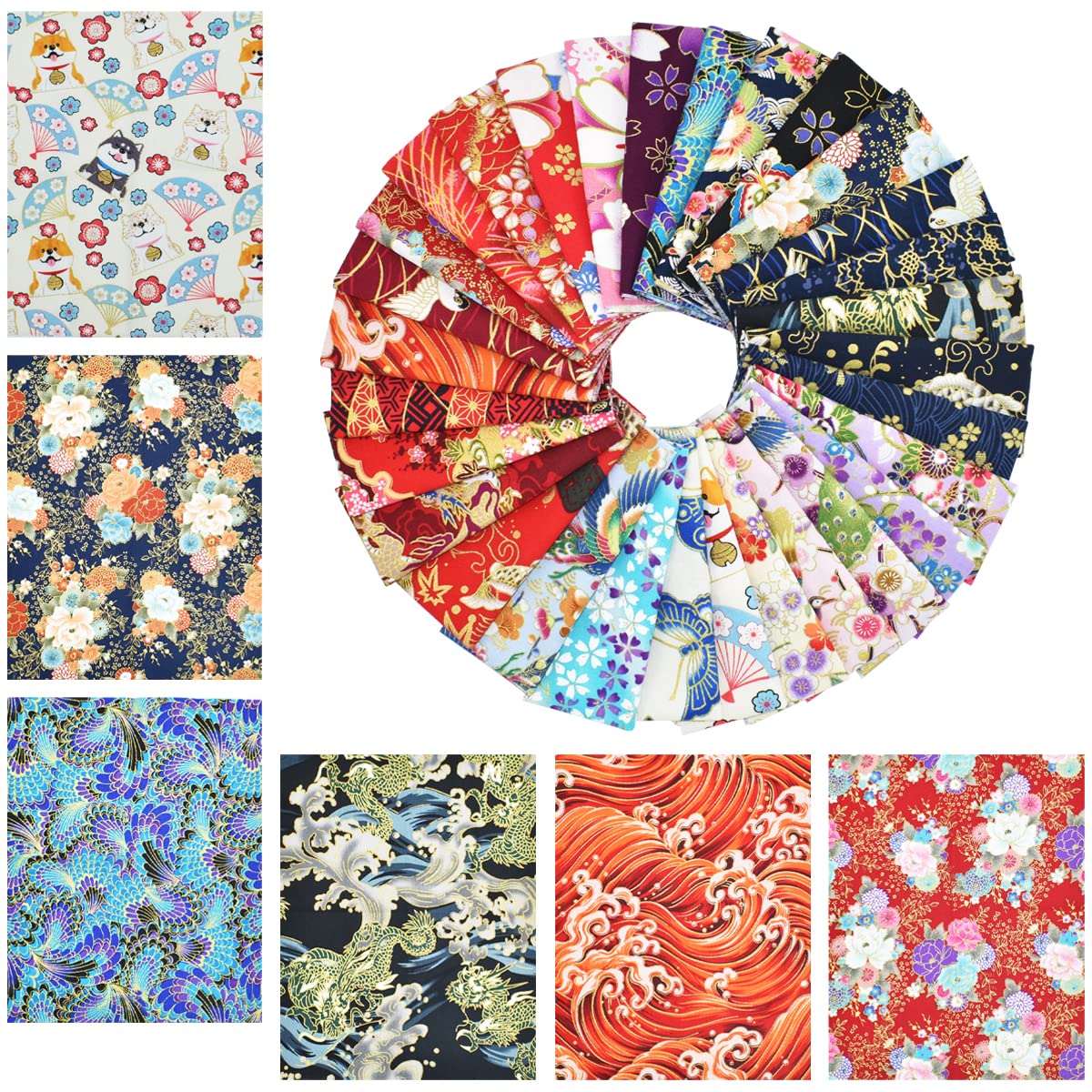 30 Pcs 8" x 10" Cotton Quarters Fabric Bundle Craft Fabric Patchwork Japanese Style Wrapping Cloth Quilting Fabric for DIY Patchwork Sewing Craft with Different Patterns