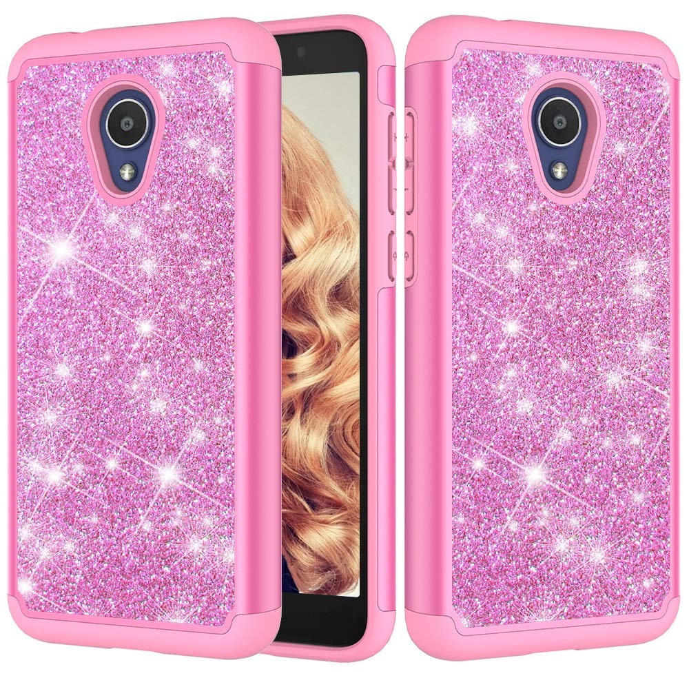 Phone Shell Glitter Powder Contrast Skin Shockproof Silicone + PC Protective Case for Alcatel 1X Evolve/Alcatel TCL LX/Alcatel IdealXtra 2018 (Color : Pink)