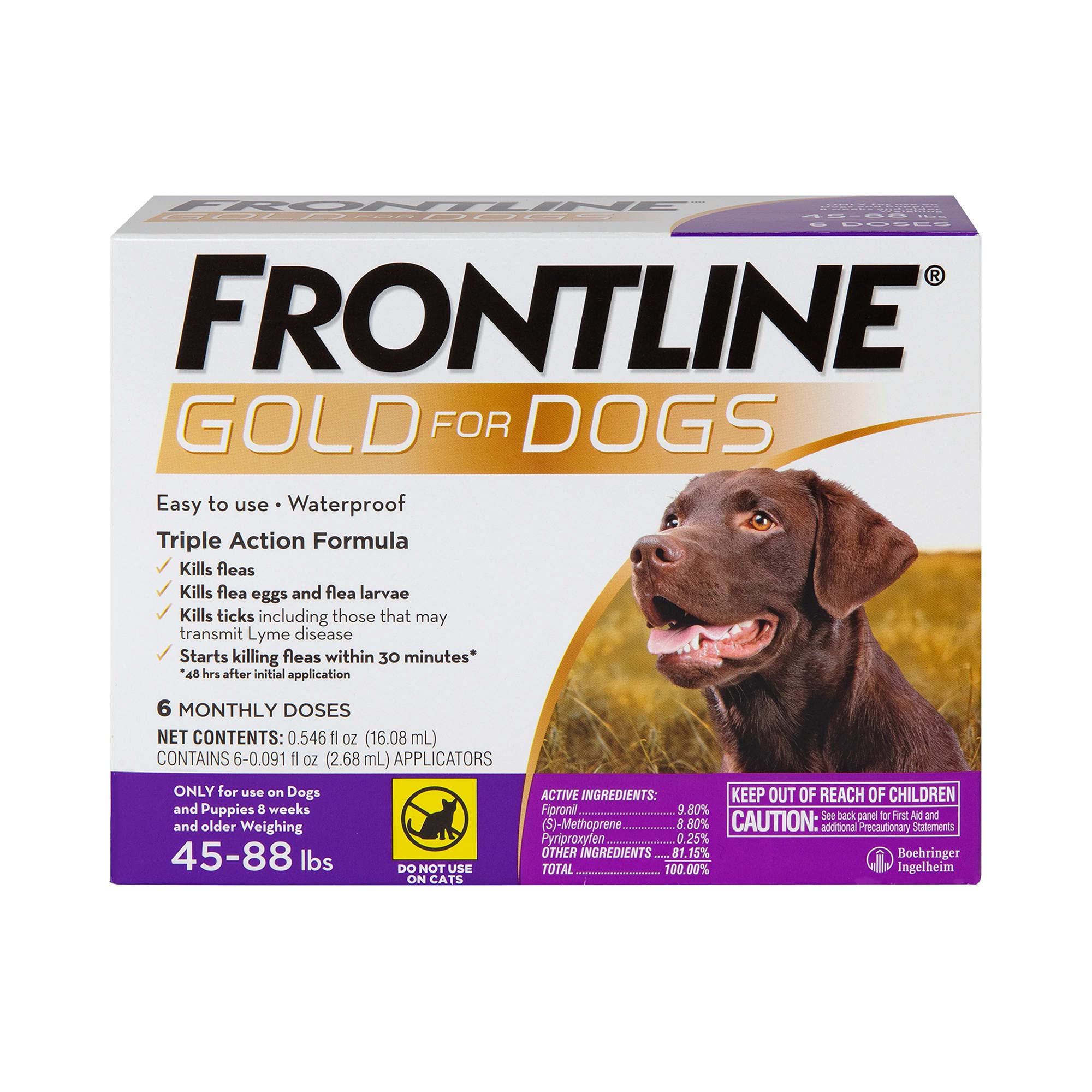 FrontlineGold Flea & Tick Treatment for Large Dogs Up to 45 to 88 lbs. Pack of 6