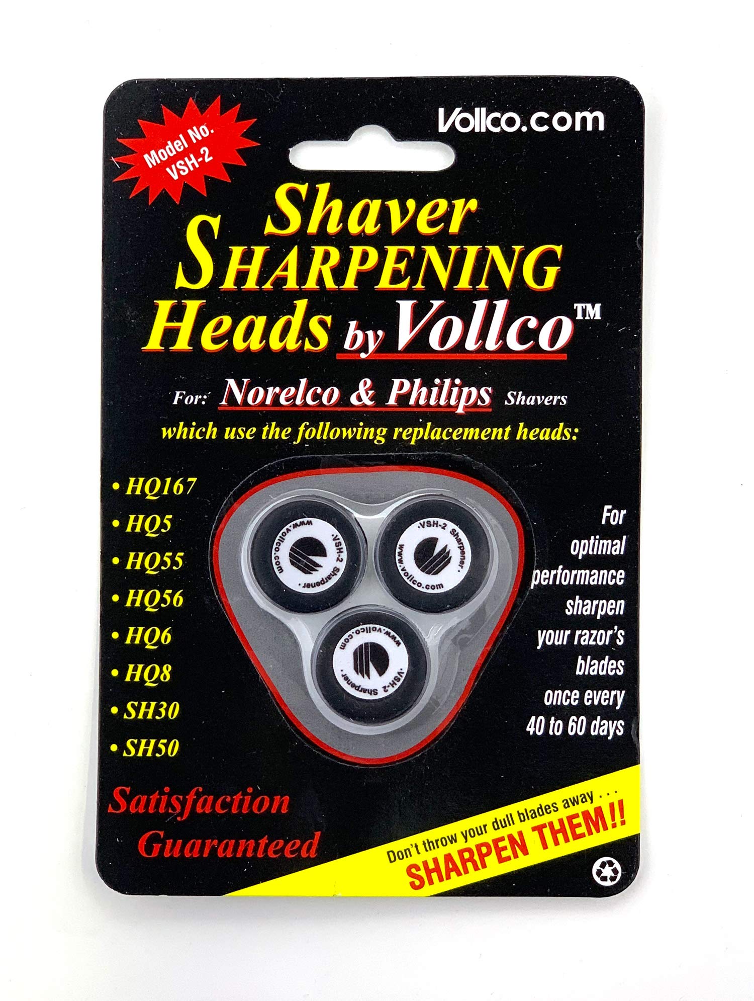 Vollco Sharpening Heads VSH-2 Black - Sharpens All Philips Norelco Shavers Using These Replacement Heads: HQ-167, HQ-177, HQ-5, HQ-55, HQ-56, HQ-6 HQ-7, HQ-8, SH-30 and SH-50