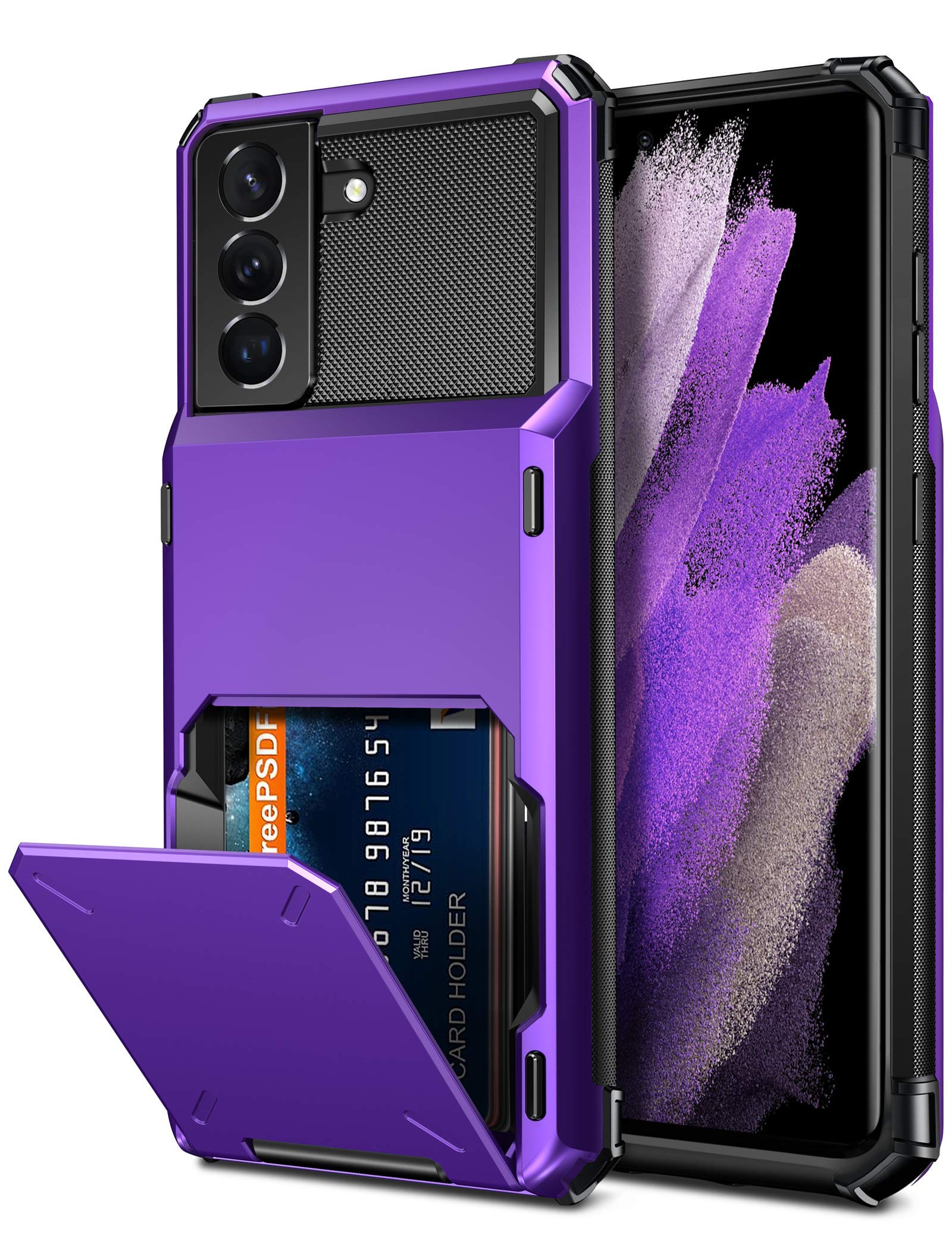 Vofolen for Galaxy S21 Case Wallet 4-Card Flip Cover Credit Card Holder Slot Back Pocket Dual Layer Protective Hybrid Hard Shell Bumper Armor Case for Samsung S21 6.2 Purple