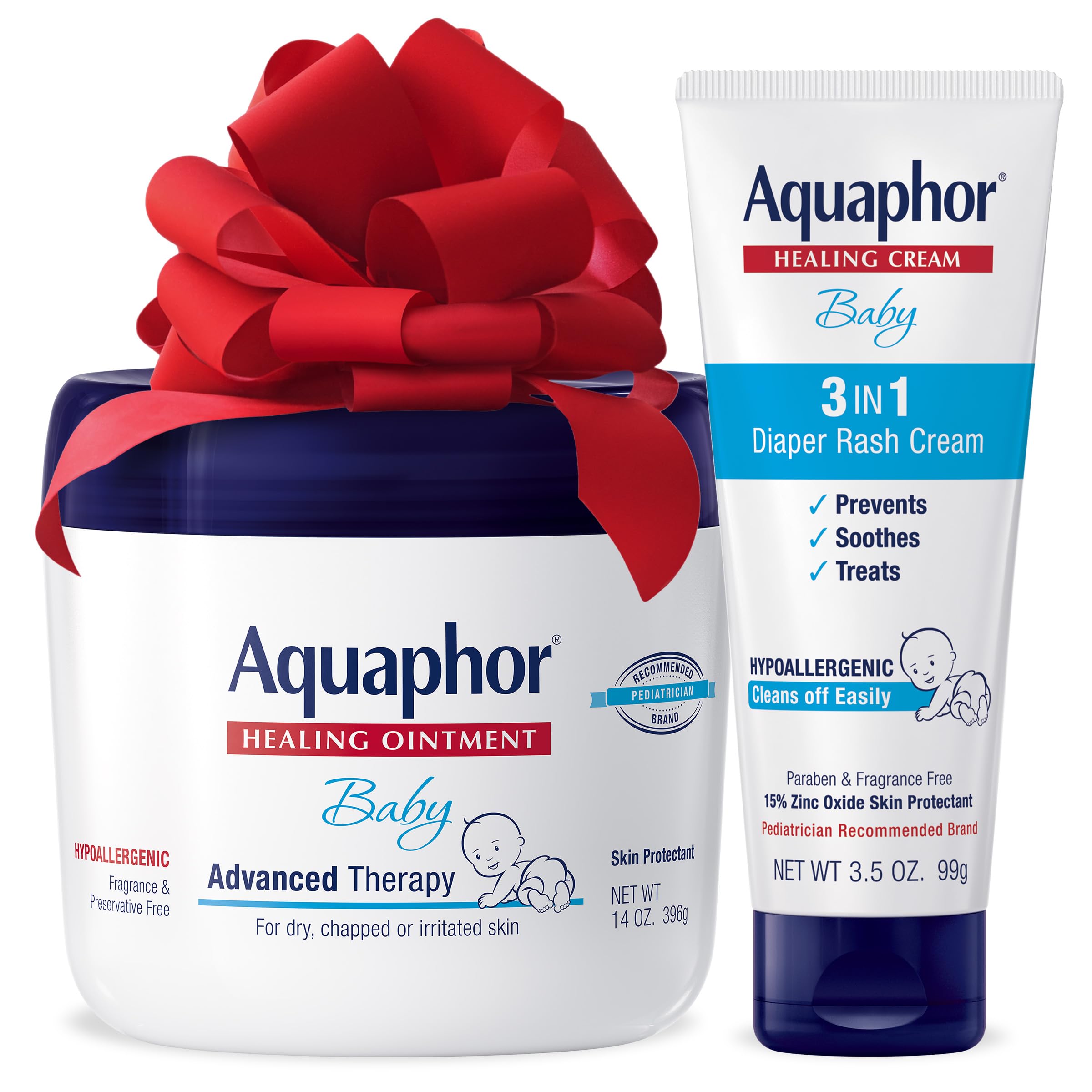 AquaphorBaby Skin Care Set, Fragrance Free, Aquaphor Baby Healing Ointment, Dry Skin and Diaper Rash Ointment, 14 Oz + 3-in-1 Baby Diaper Rash Cream, Prevents, Soothes and Treats Diaper Rash, 3.5 Oz