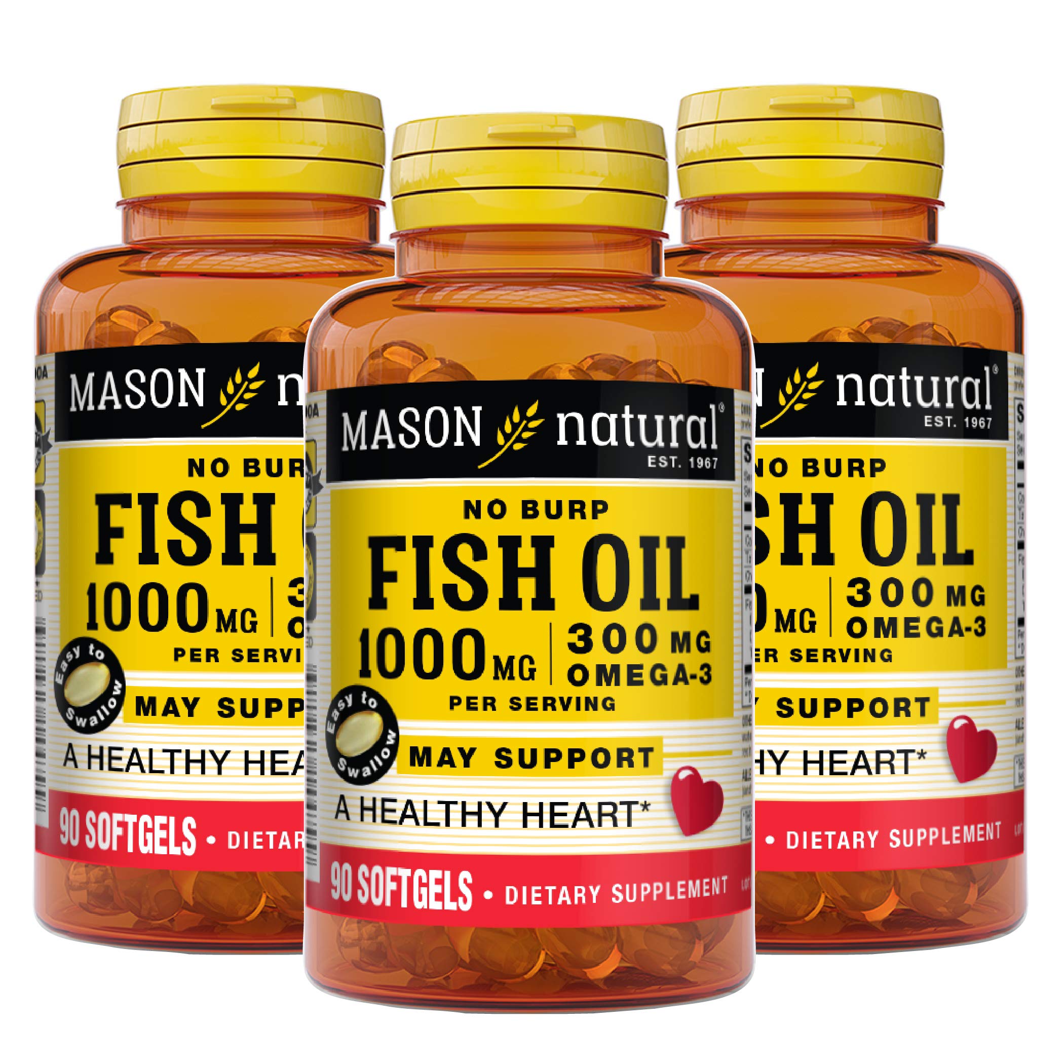 MASON NATURALOmega-3 Fish Oil, 45-Day Supply, 1000mg with EPA and DHA for Joint Support, 90 Softgels (Pack of 3)