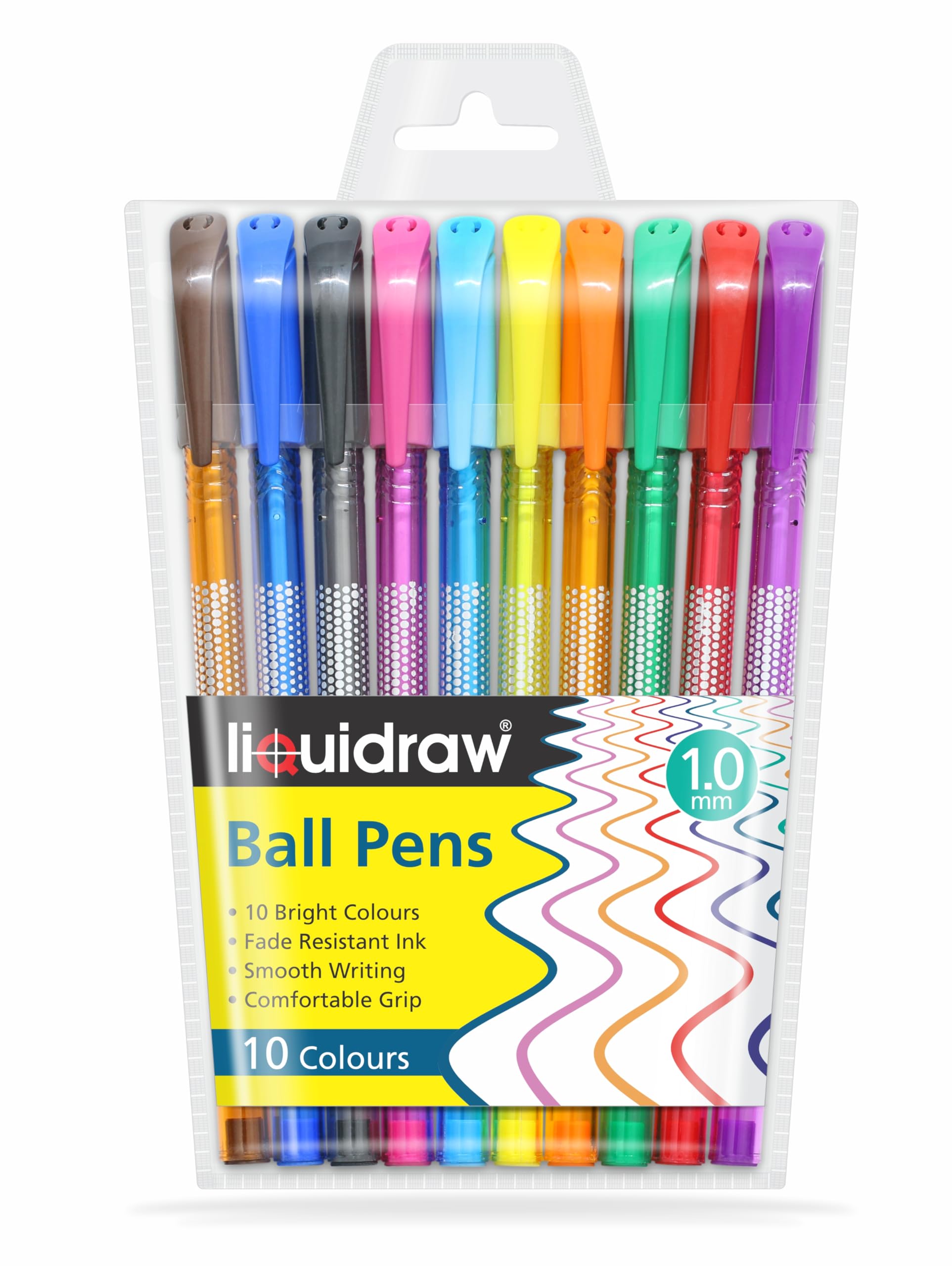 Liquidraw Ballpoint Pens Set Of 10 Assorted Colours Multicolour Ball Pens Medium Point 1.0mm Ball Point Multicoloured Pen Set Smooth Writing Comfortable Grip For Home, School & Office