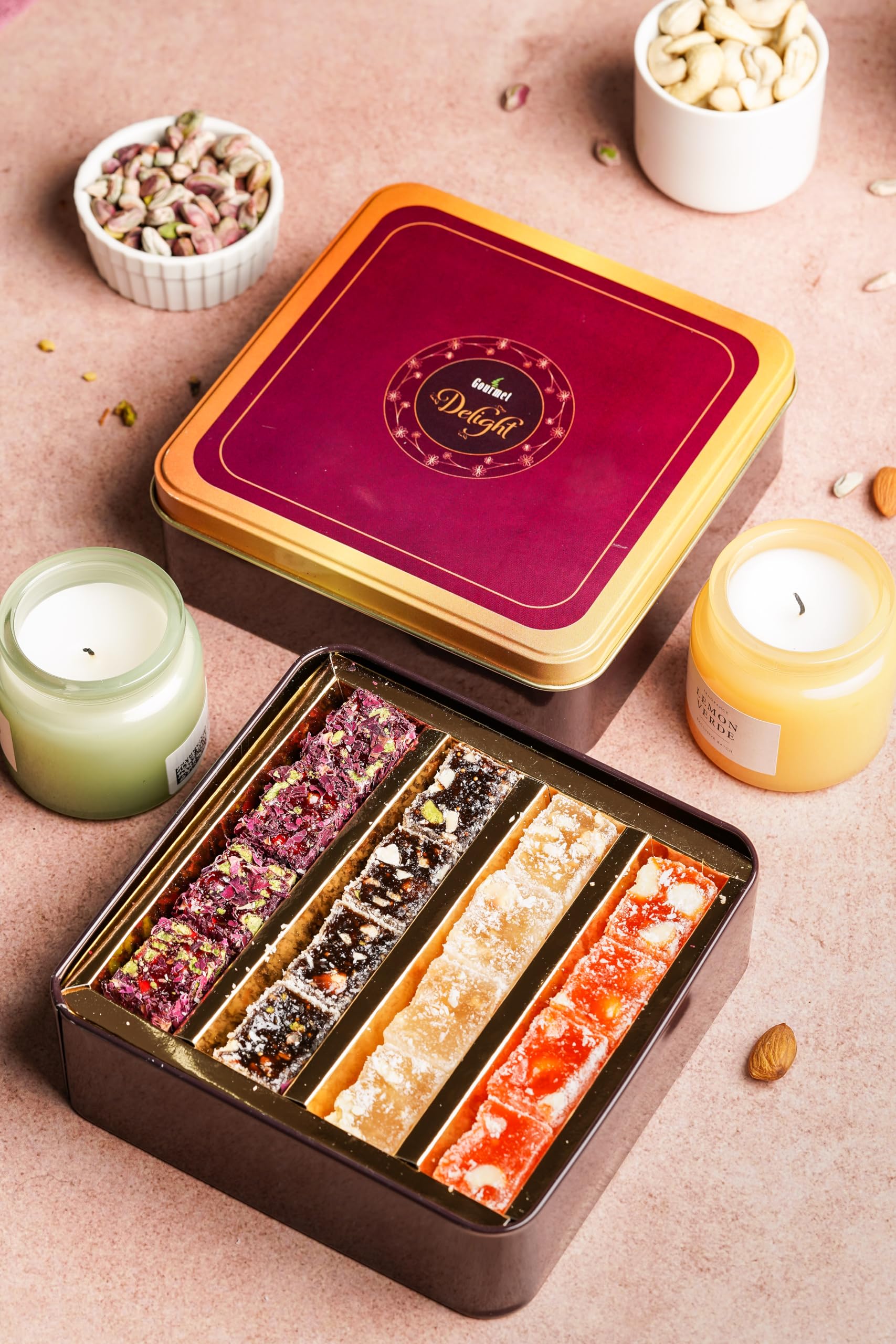 Gourmet Baklava Assorted Turkish Delight Diwali Gift Box | Rose | Orange | Anjeer and Cashew Delight (500 Grams)