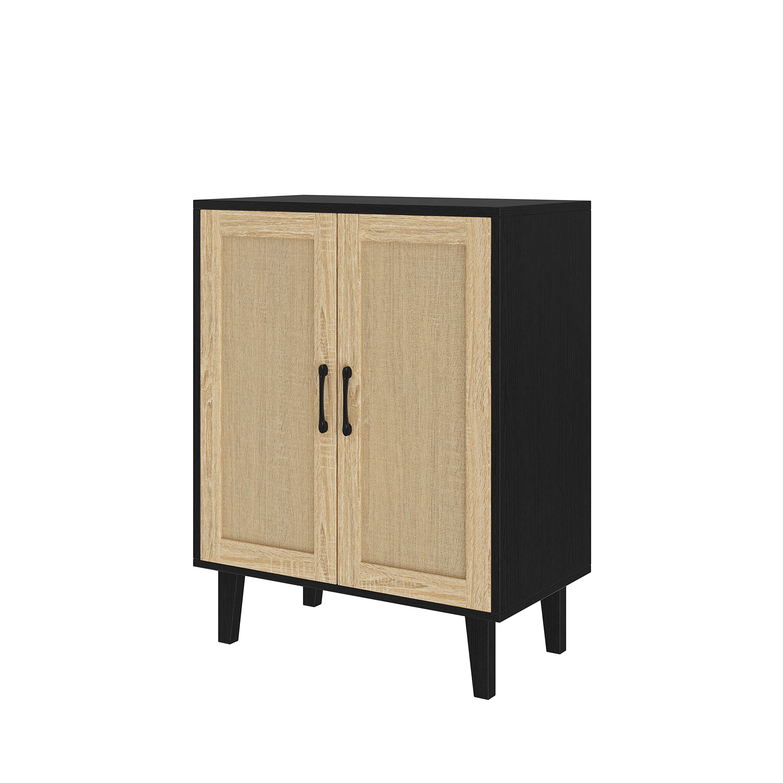 Panana Buffet Cabinet Sideboard with Rattan Decorated Doors Kitchen Storage Cupboard Accent Cabinet (Black)