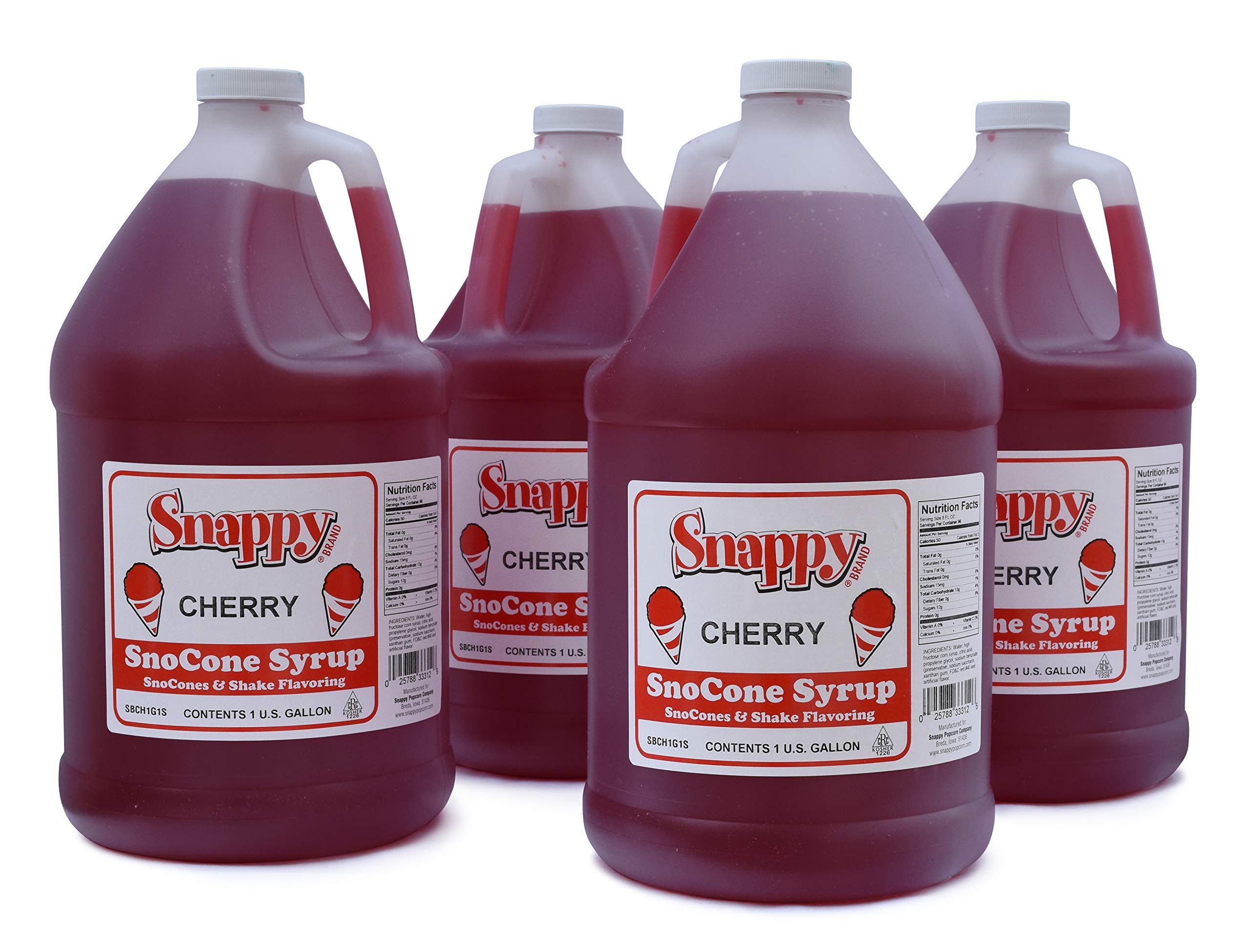 SNAPPYCherry Sno Cone Syrup, 1 Gallon (128 ounces) Size, Ready to Use Snow Cone Machine Syrup, Flavored Syrup for Shaved Ice, 12 Snow Cone Flavor Options