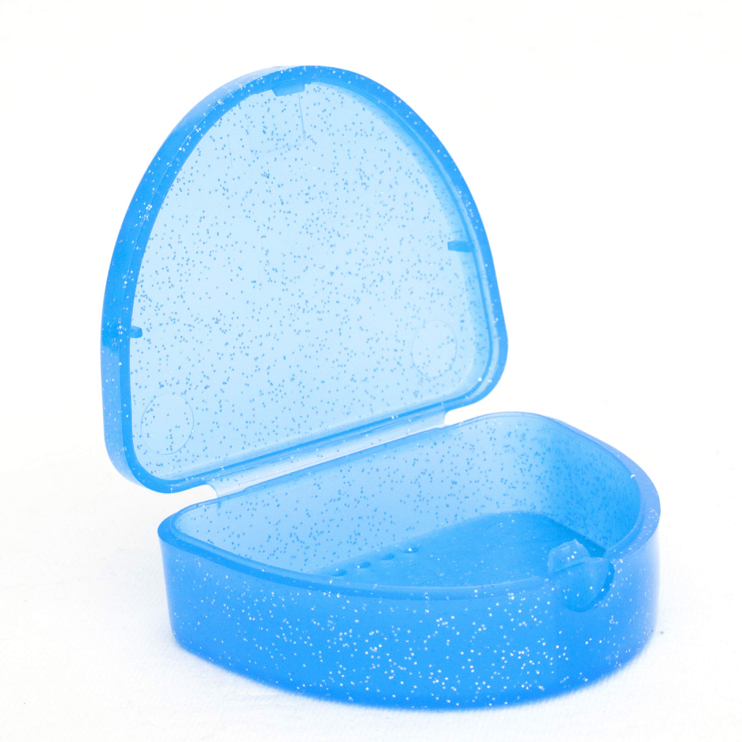 Slim Orthodontic Dental Case - Colour & Glitter Choices for Retainers, Bleaching Trays, Dentures & More (Glitter Blue)