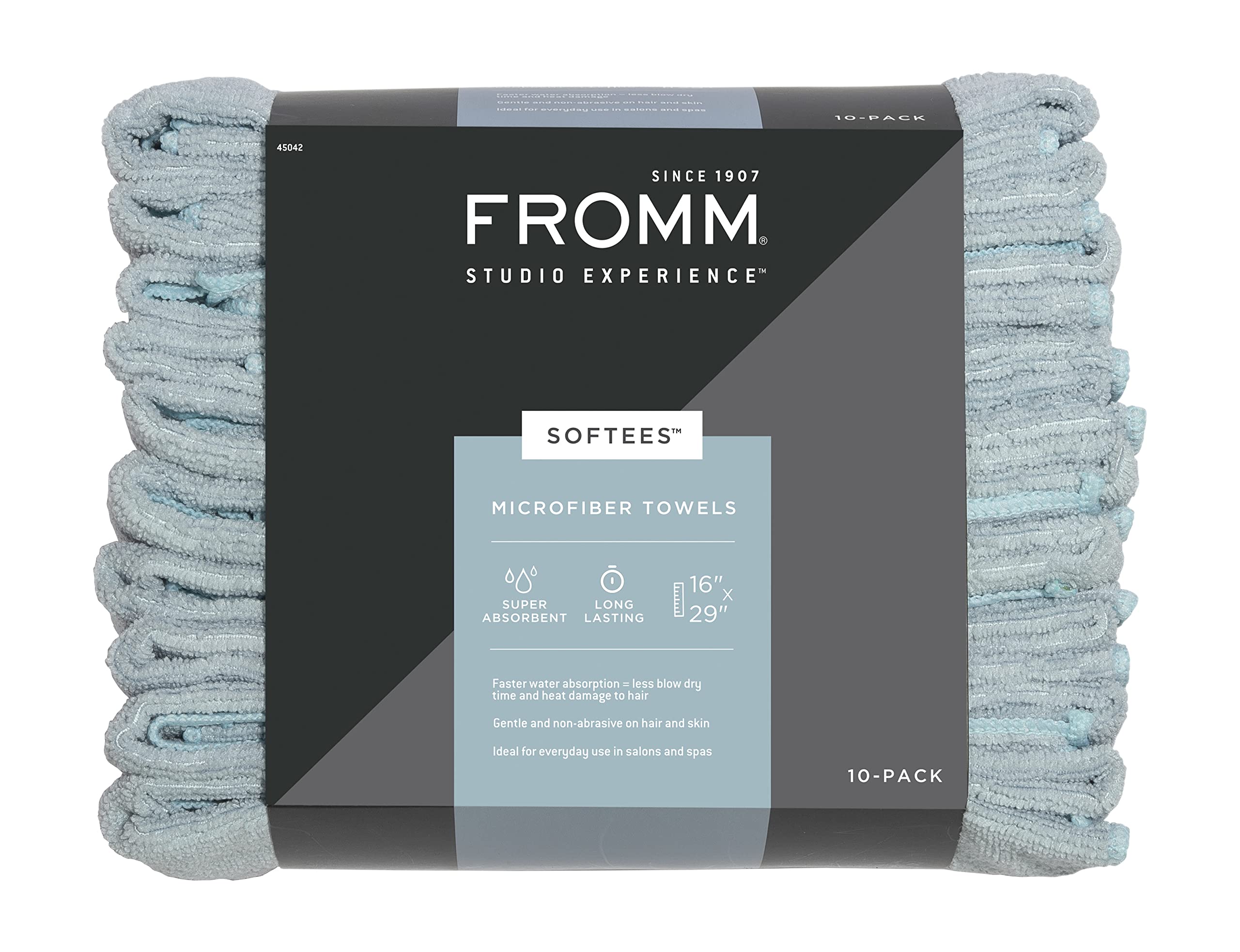 FrommSoftees Microfiber Salon Hair Towels - 10 Pack - Fast Drying Towel for Hair, Hands, Face – Use at Home, Salon, Spa, Barber – 16" x 29" - Extra Durable and Absorbent - Aqua, 45042