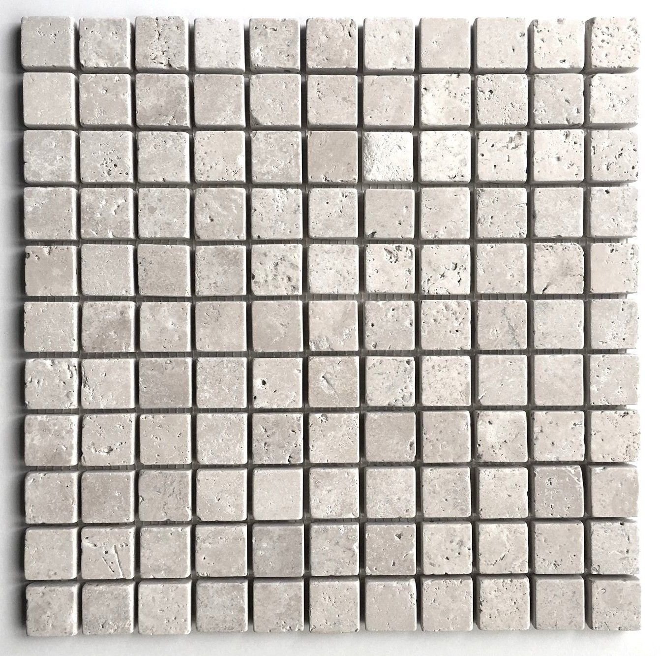 Ivory Light 1x1 Tumbled Aged Edge Travertine Mosaic Backsplash Tile