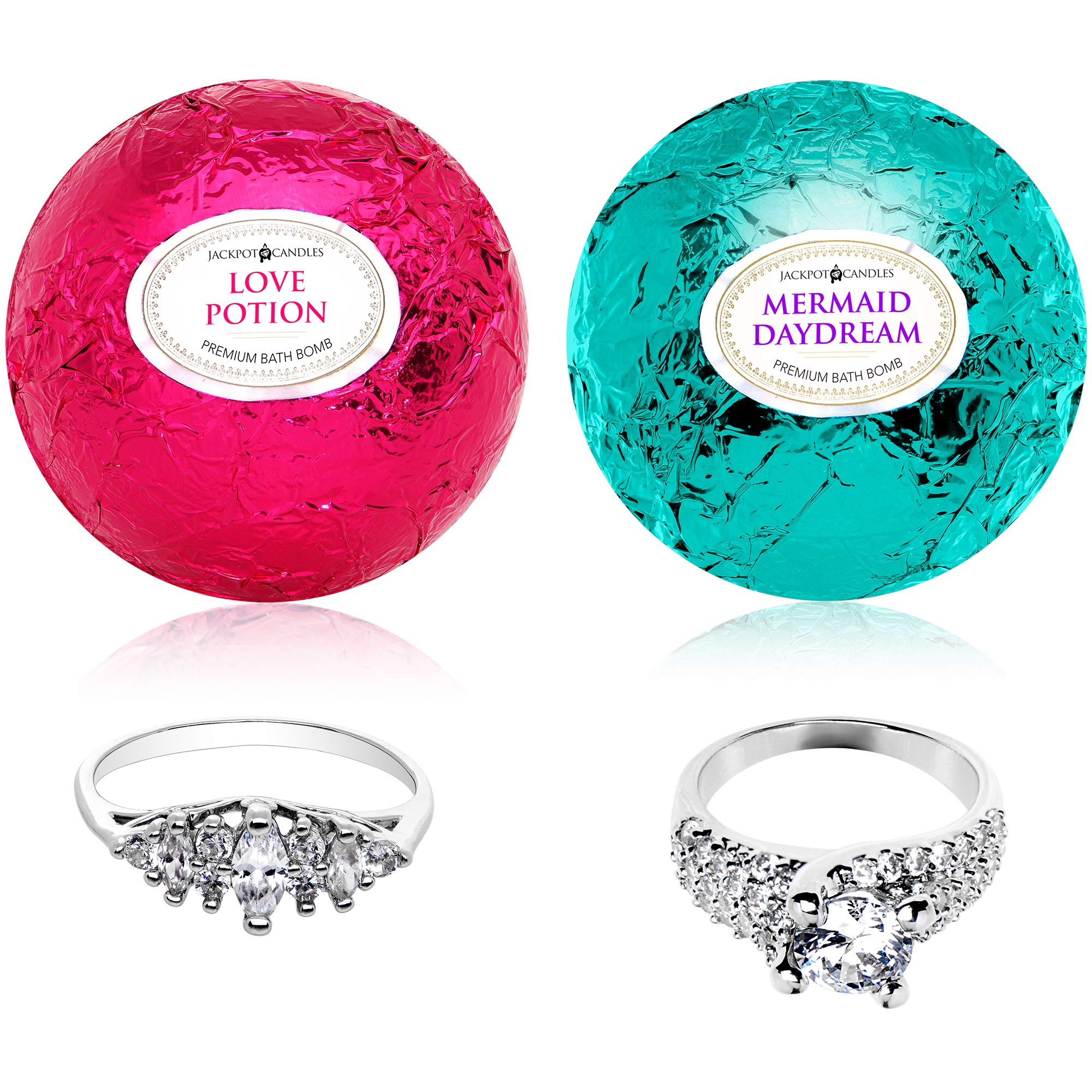 Mermaid Love Potion Bath Bombs Gift Set of 2 with Size 6 Ring Inside Each Made in USA