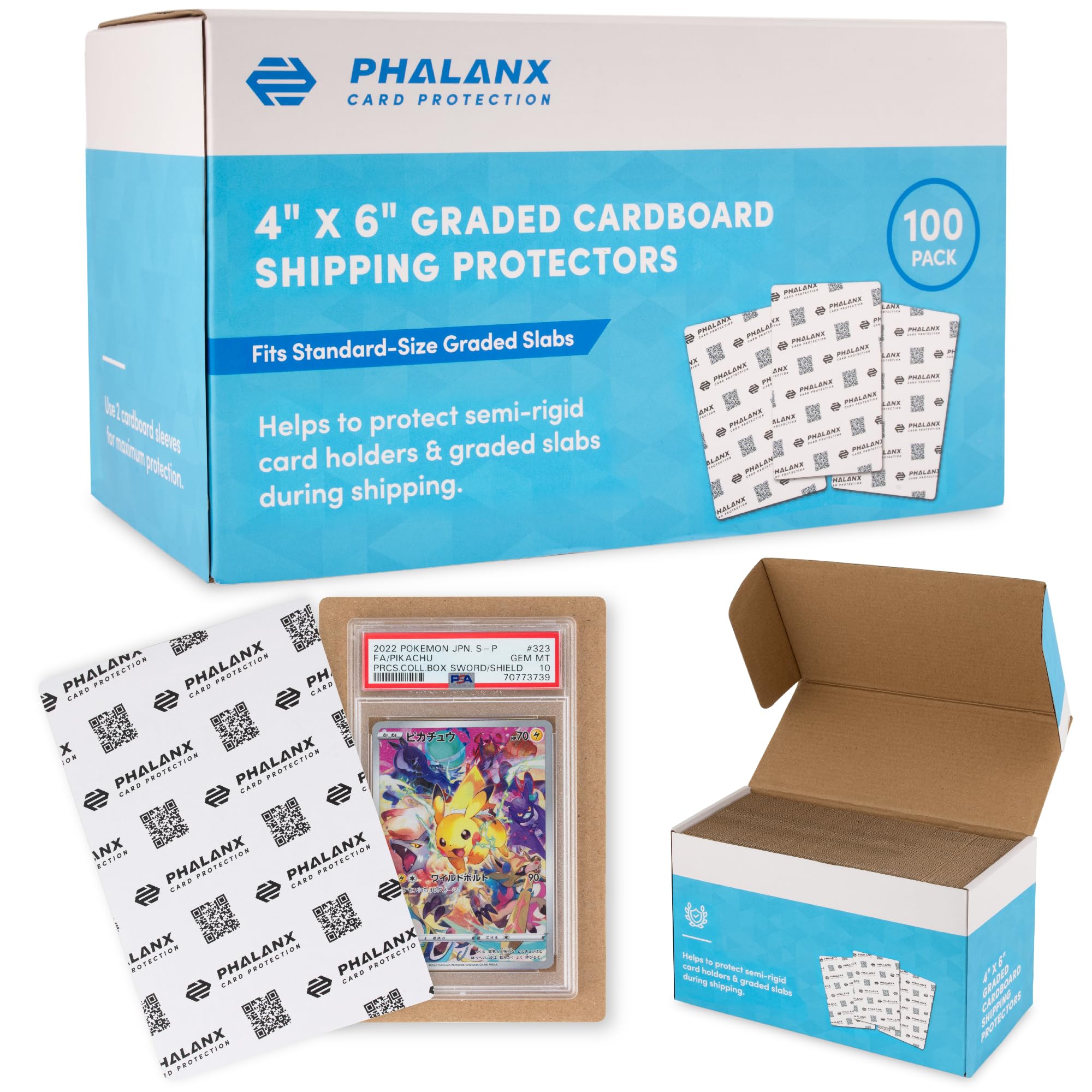 Phalanx Graded Card Shipping Protectors 4" x 6" (100 ct) Premium Slab Cardboard Inserts for Card Mailers, Precut Cardboard Sleeves for Trading Card Packaging, Cardboard Flats for Card Breakers