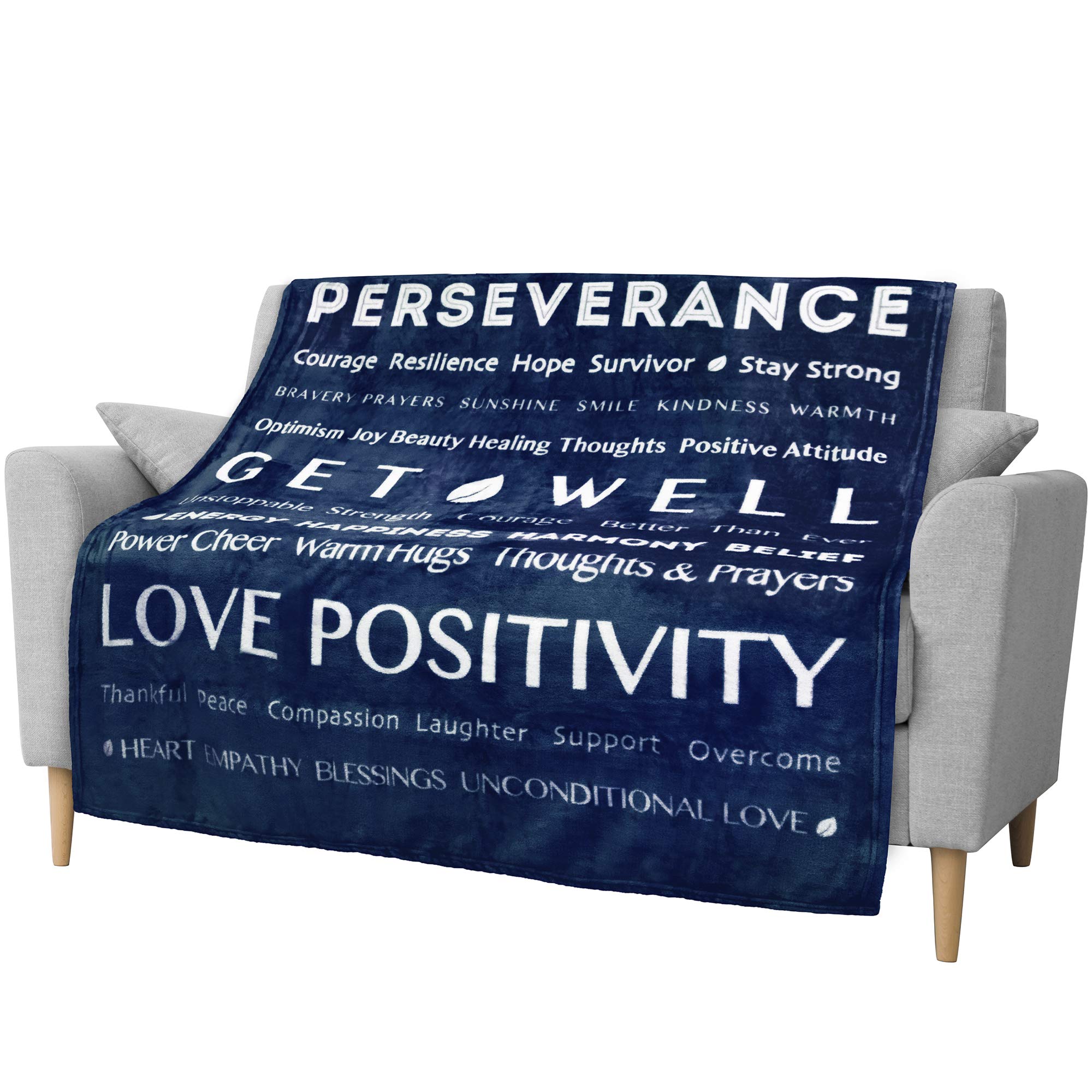 PAVILIA Get Well Soon Gifts Women Men, Sympathy Blanket Inspirational Thoughtful Gift, Soft Fleece Healing Blanket Surgery Wellness Comfort, Hug Love Throw Gift Cancer Chemo Patients, 50x60 Navy Blue