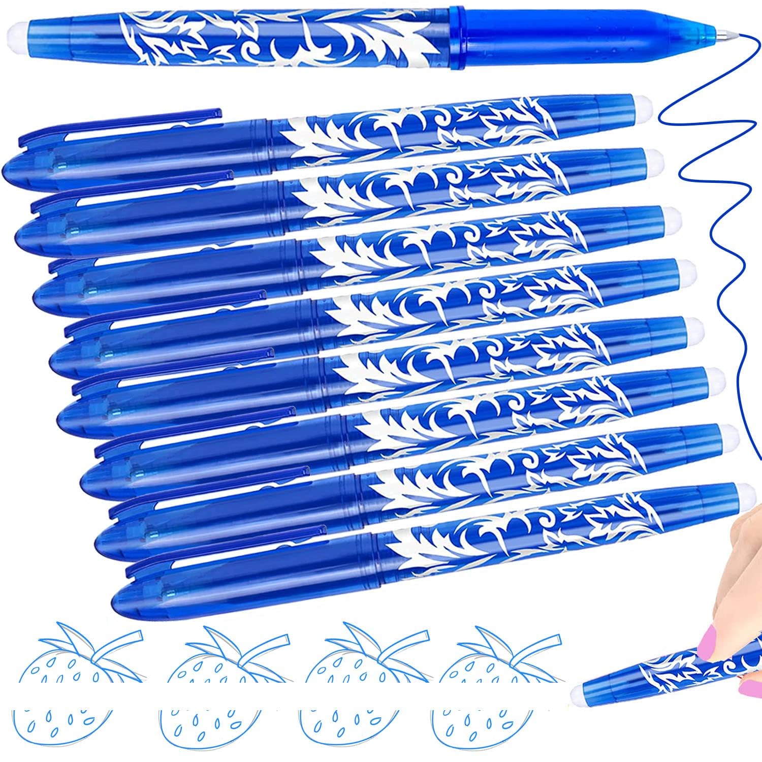 Veximind 8 Pack Erasable Pens - Rub Out Gel Pens with Erasers, 0.5mm Erasable Writing Pens for Kids and Adults, Perfect for School Supplies and Office Stationery (Blue)