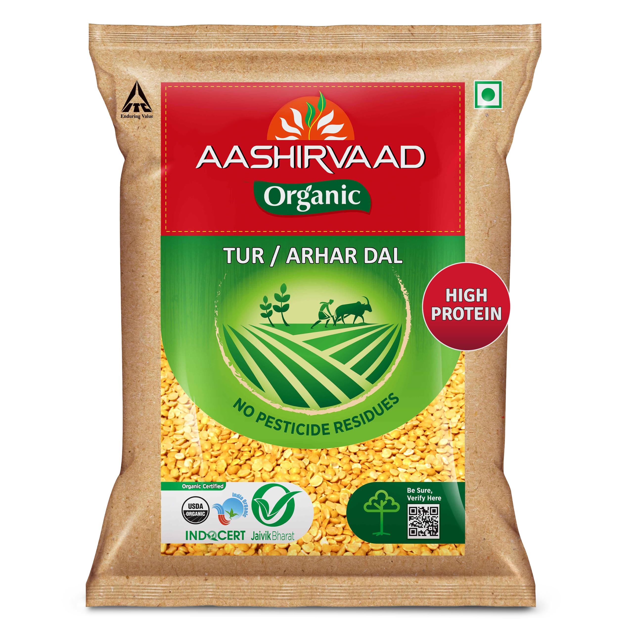 Aashirvaad Organic Arhar/Tur Dal, 1 Kg, 100% Organic Arhar/Tur Dal Rich in Protein