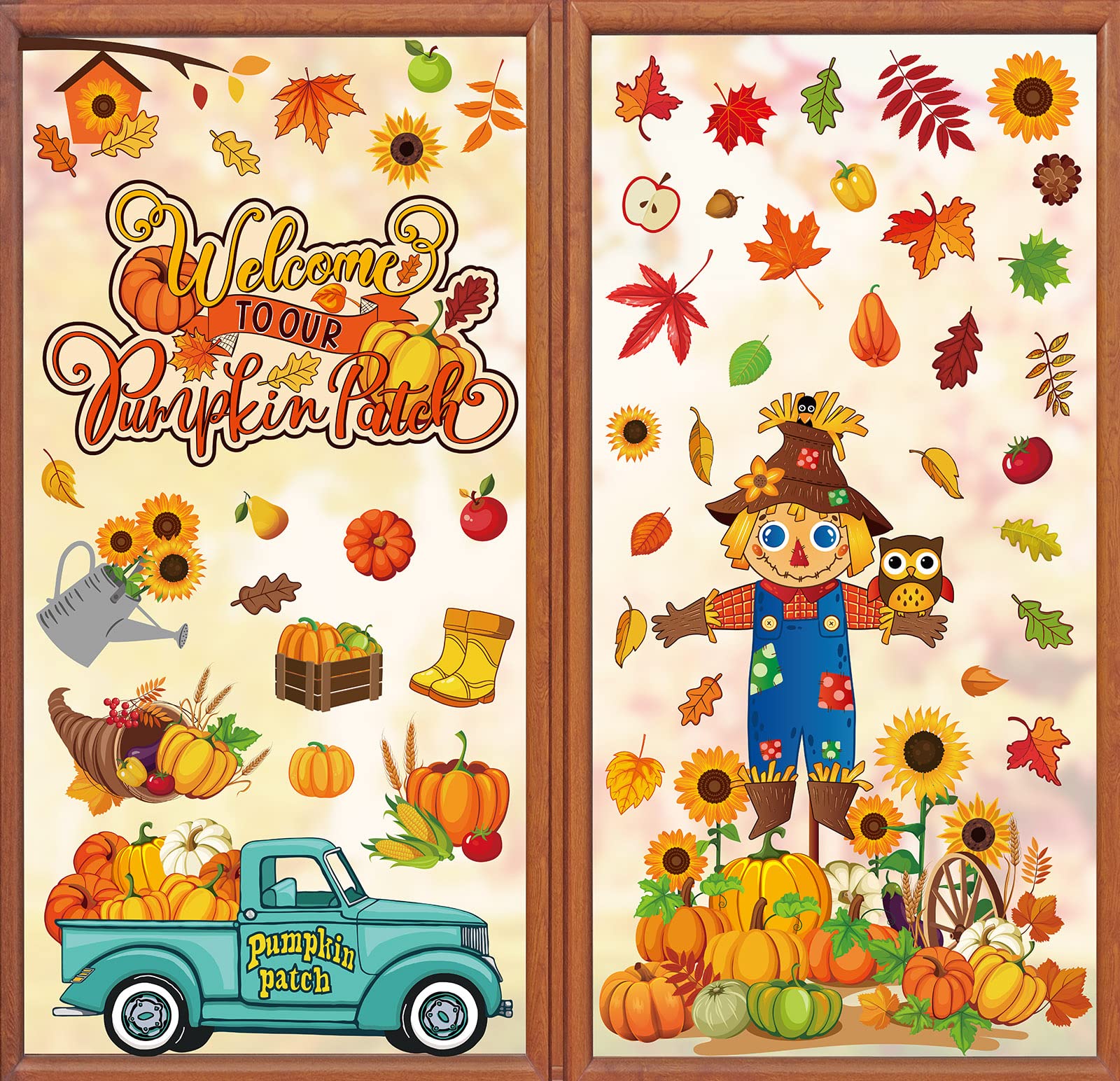 Whaline 9 Sheet Thanksgiving Window Clings Pumpkin Patch Scarecrow Truck Double-Sided Window Decals for Fall Autumn Thanksgiving Harvest Home School Office Accessories Party Supplies Gifts Visit the Whaline Store