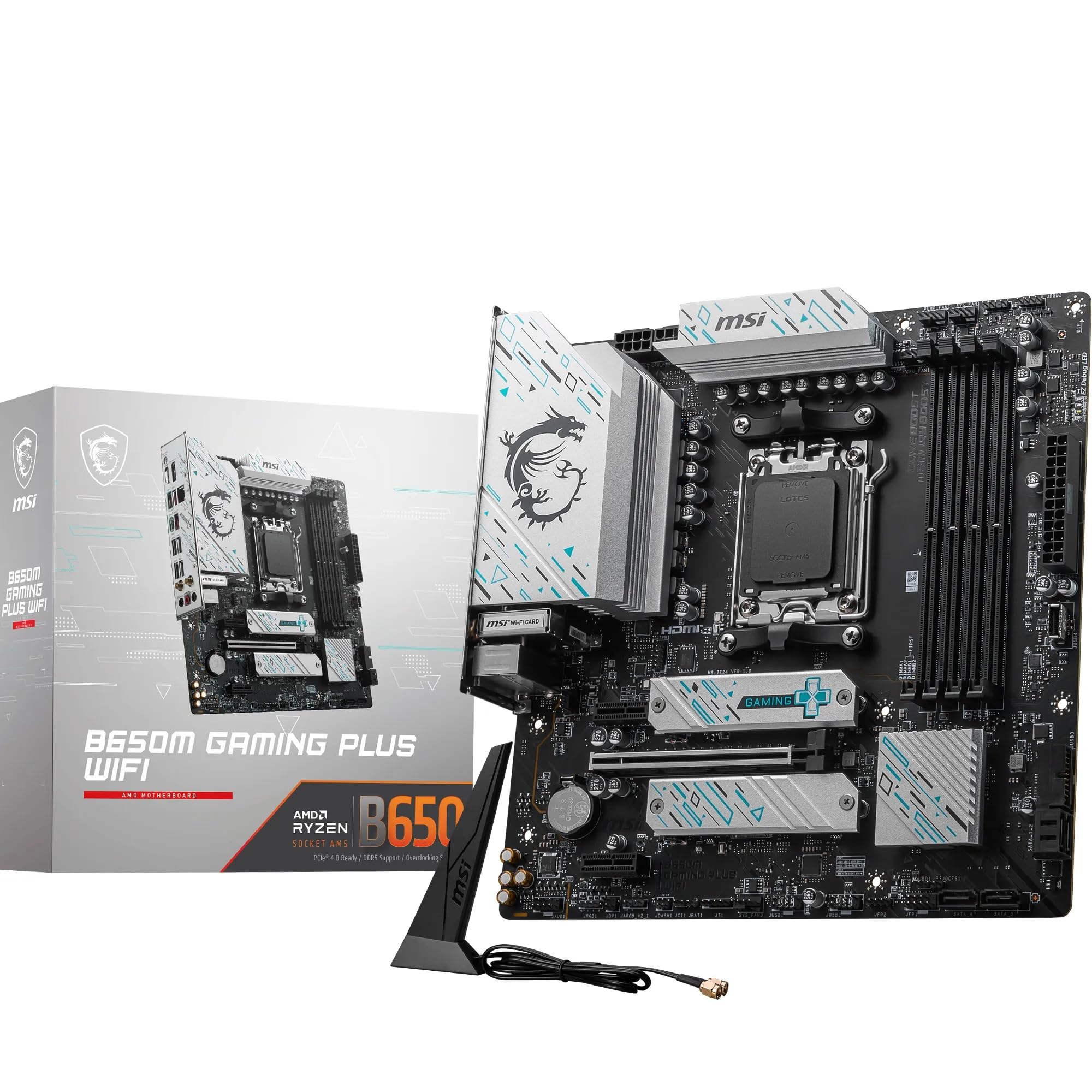 MSI B650M GAMING PLUS WIFI Motherboard, mATX - Supports AMD Ryzen 9000 / 8000 / 7000 Series Processors, AM5 - DDR5 Memory Boost 7800+ MHz/OC, PCIe 4.0 x16, M.2 Gen4, Wi-Fi 6E