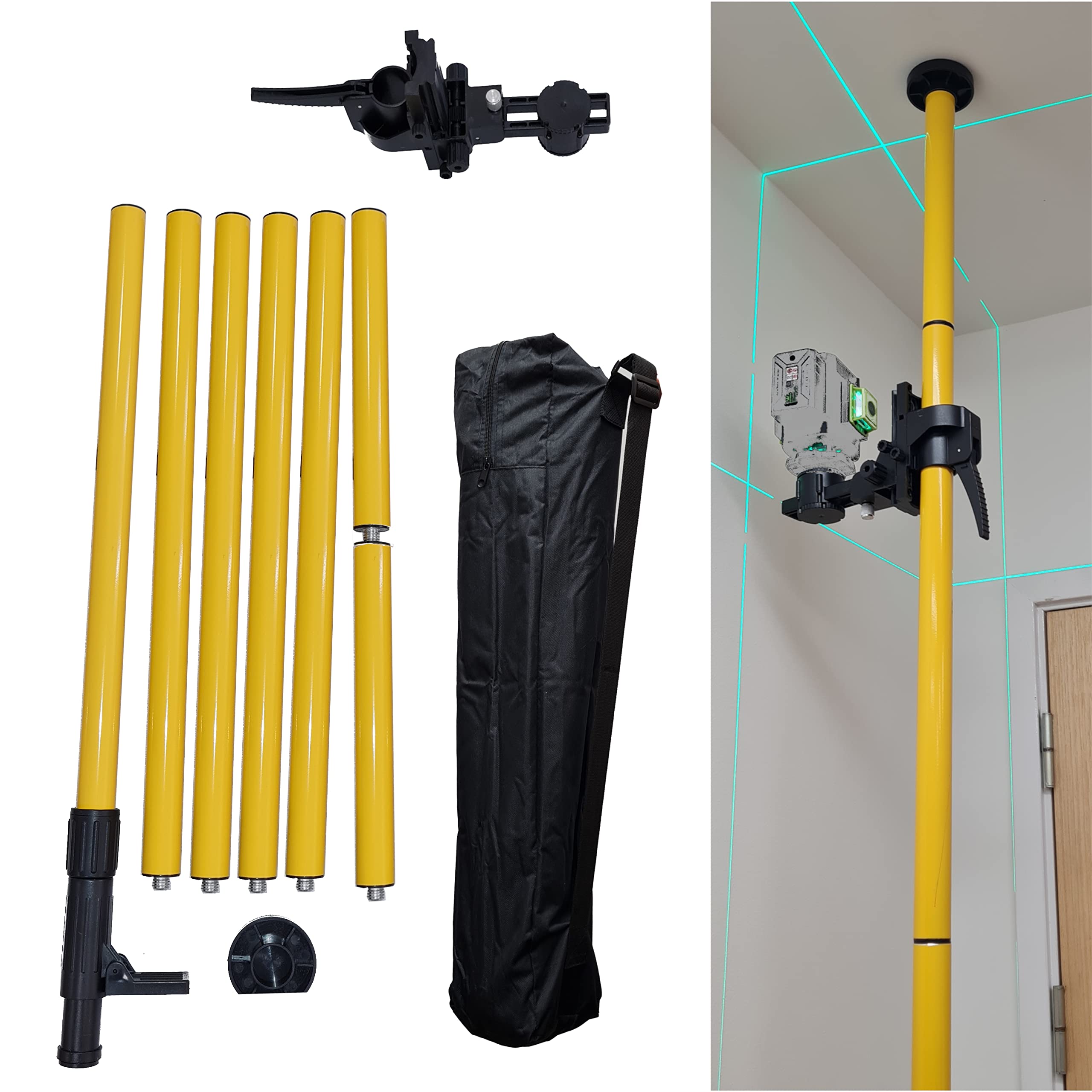 TOPWAYLaser Level Telescoping Pole 4.2M Floor to Ceiling Laser Pole, Aluminum Alloy Telescoping Support Pole with Extendable Mounting Pole for Rotary and Line Lasers 311570