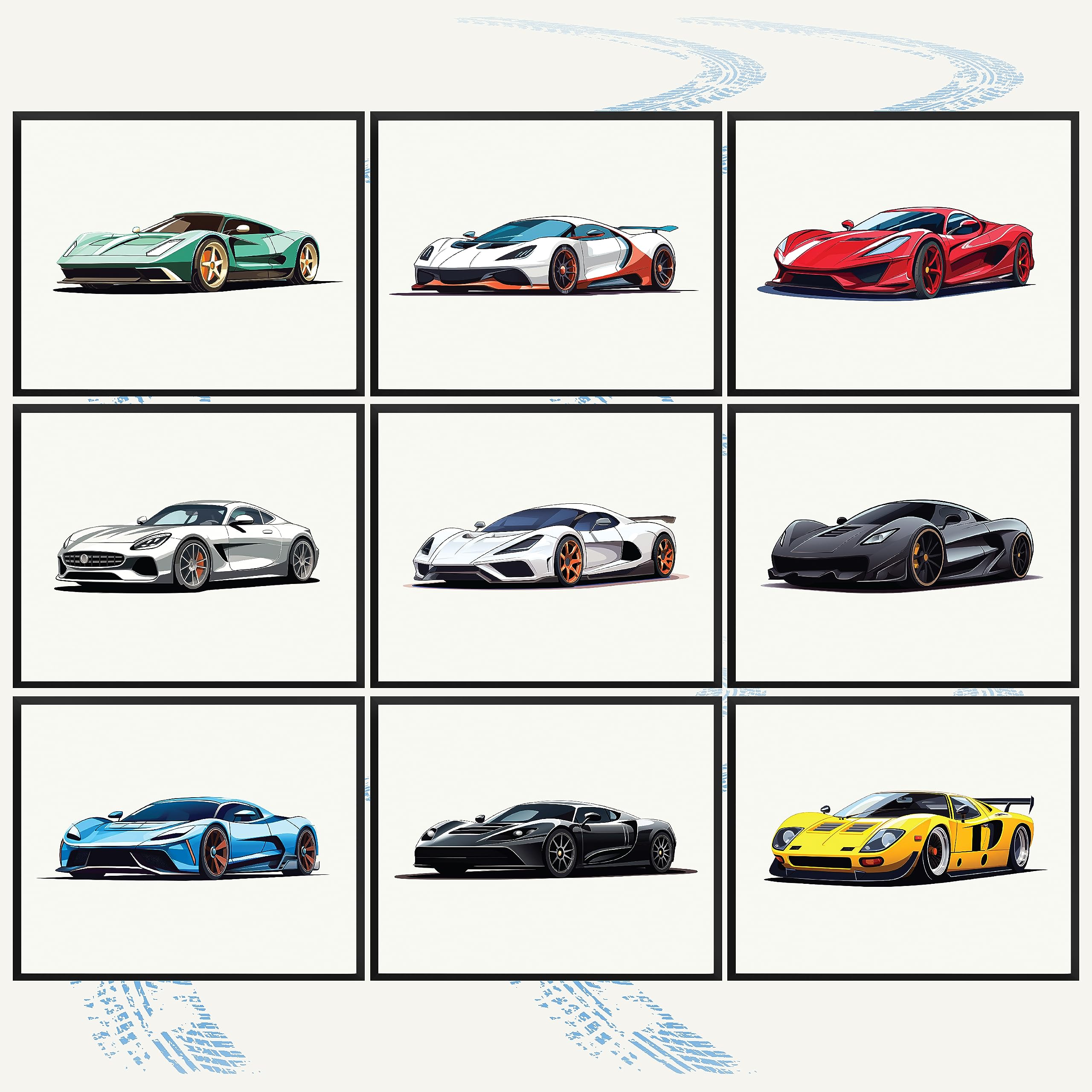 97 DECOR Super Car Posters for Boys Room - Modern Car Wall Art Prints, Sport Car Poster for Men, Racing Car Room Decor for Teen Boys Bedroom, Cool Supercars Artwork Pictures Decoration (8x10 UNFRAMED)