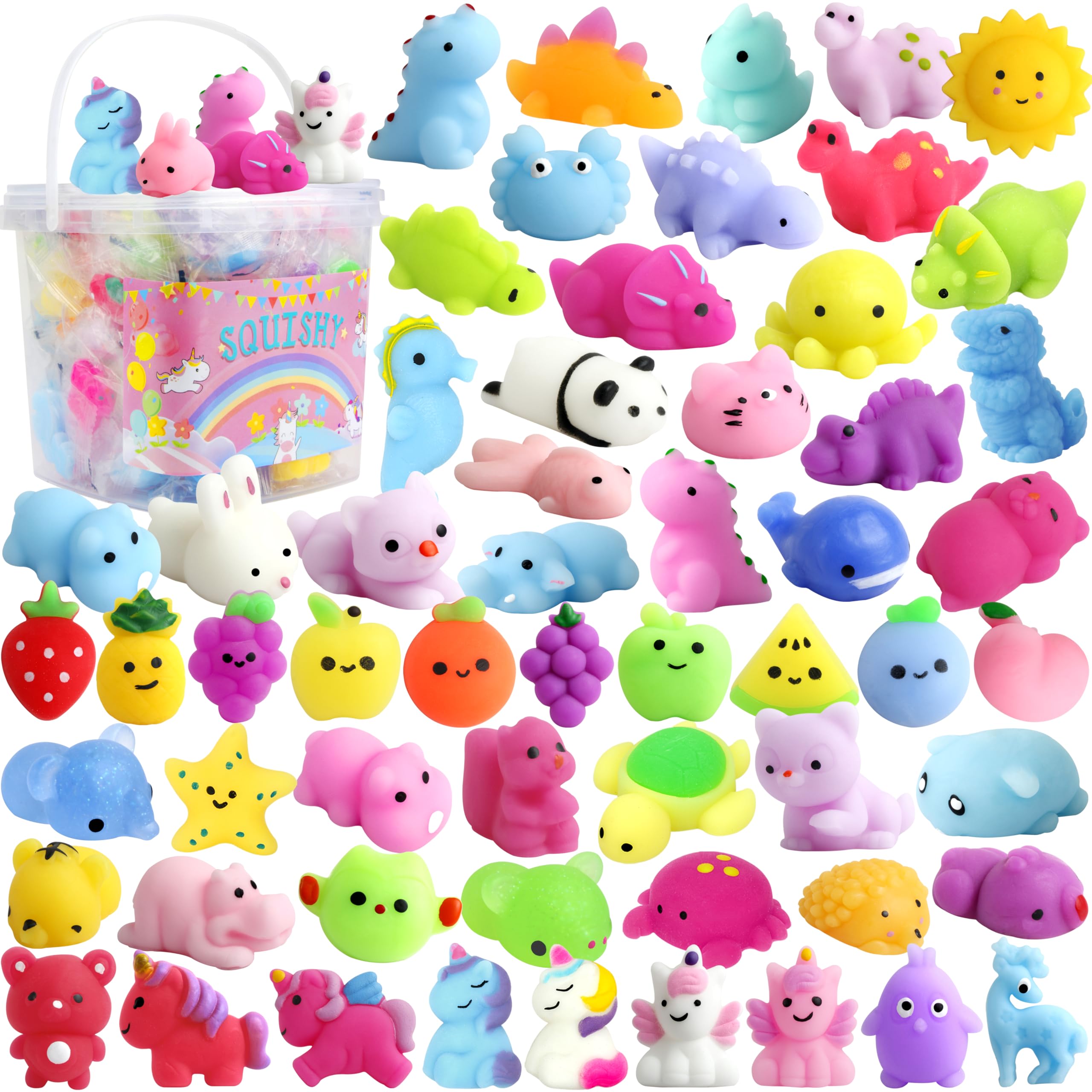 150 Pack Mochi Squishy Toys Kawaii Squishies Stress Relief Toys Pack for Kids Boys Girs Party Favors Bulk Easter Egg Fillers Easter Hunt Basket Pinata Stuffers