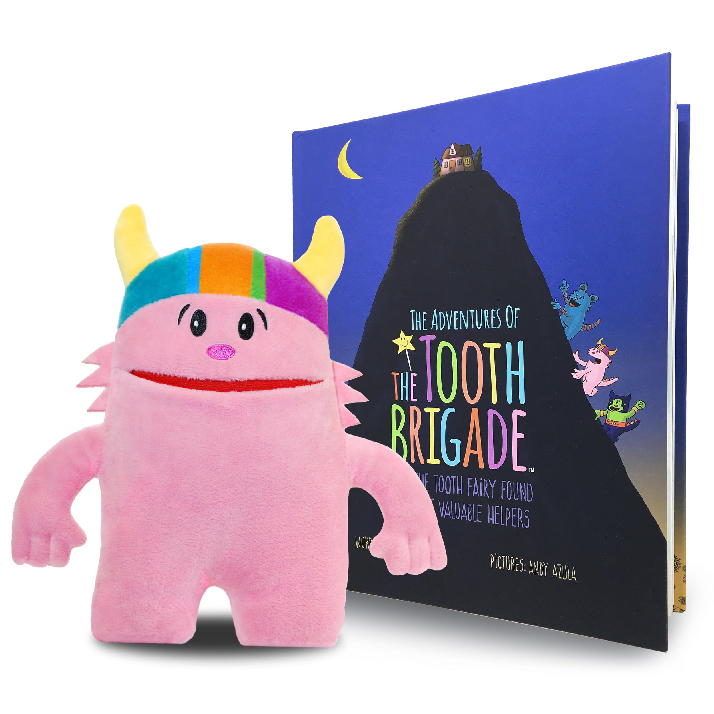 The Tooth Brigade Book and Tooth Fairy Pillow Bundle, Interactive Set Includes 8" Plush Toy with Lost Tooth Pocket and Adventures of The Tooth Brigade Hardcover Book (Ollie Bundle)