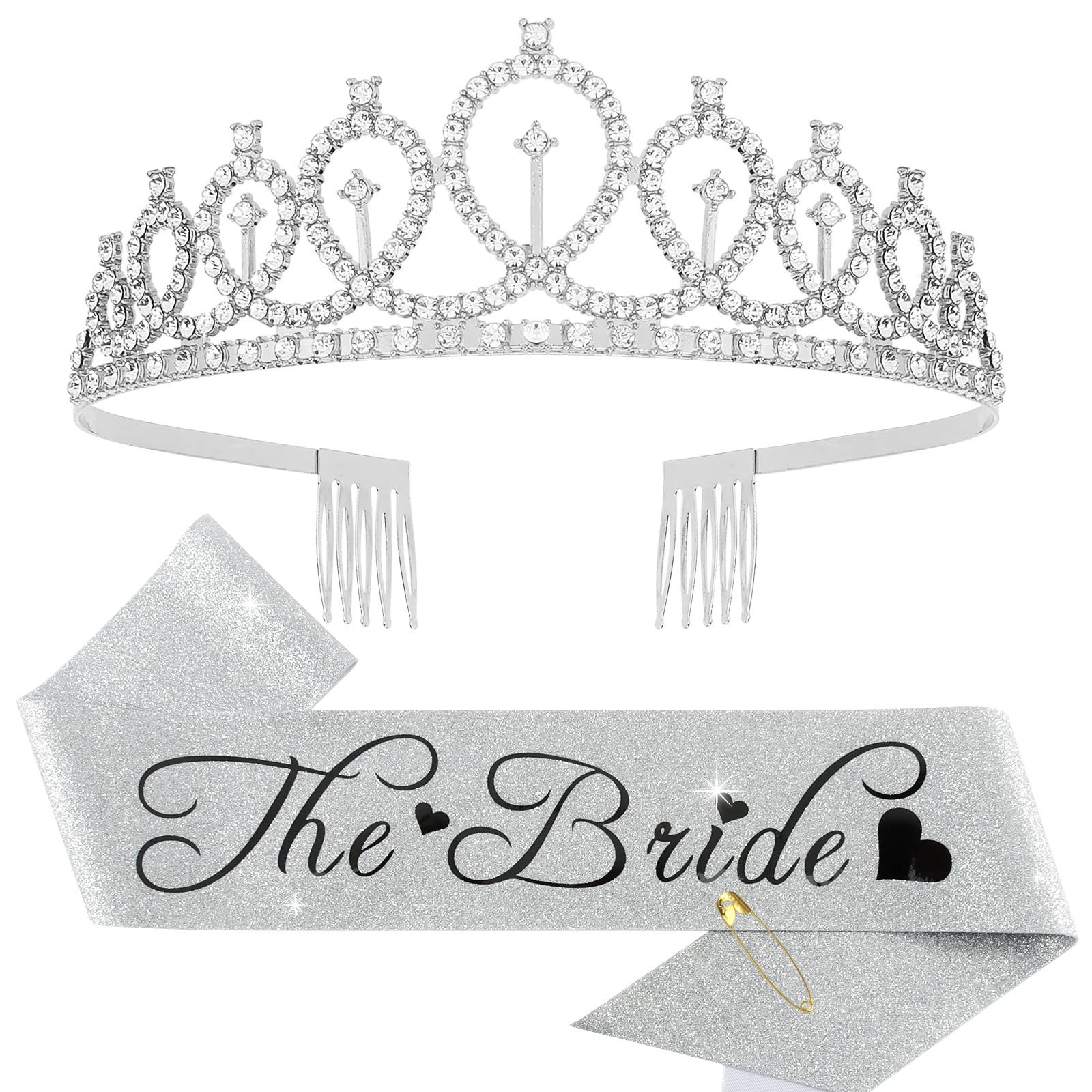 Casoty Silver Bride to Be Sash & Tiara Kit, Bachelorette Party Decorations, Bride Sash, Bridal Sash, Bride Sash for Bridal Shower, Bachelorette Sash and Tiara for Bridal Party Wedding Shower