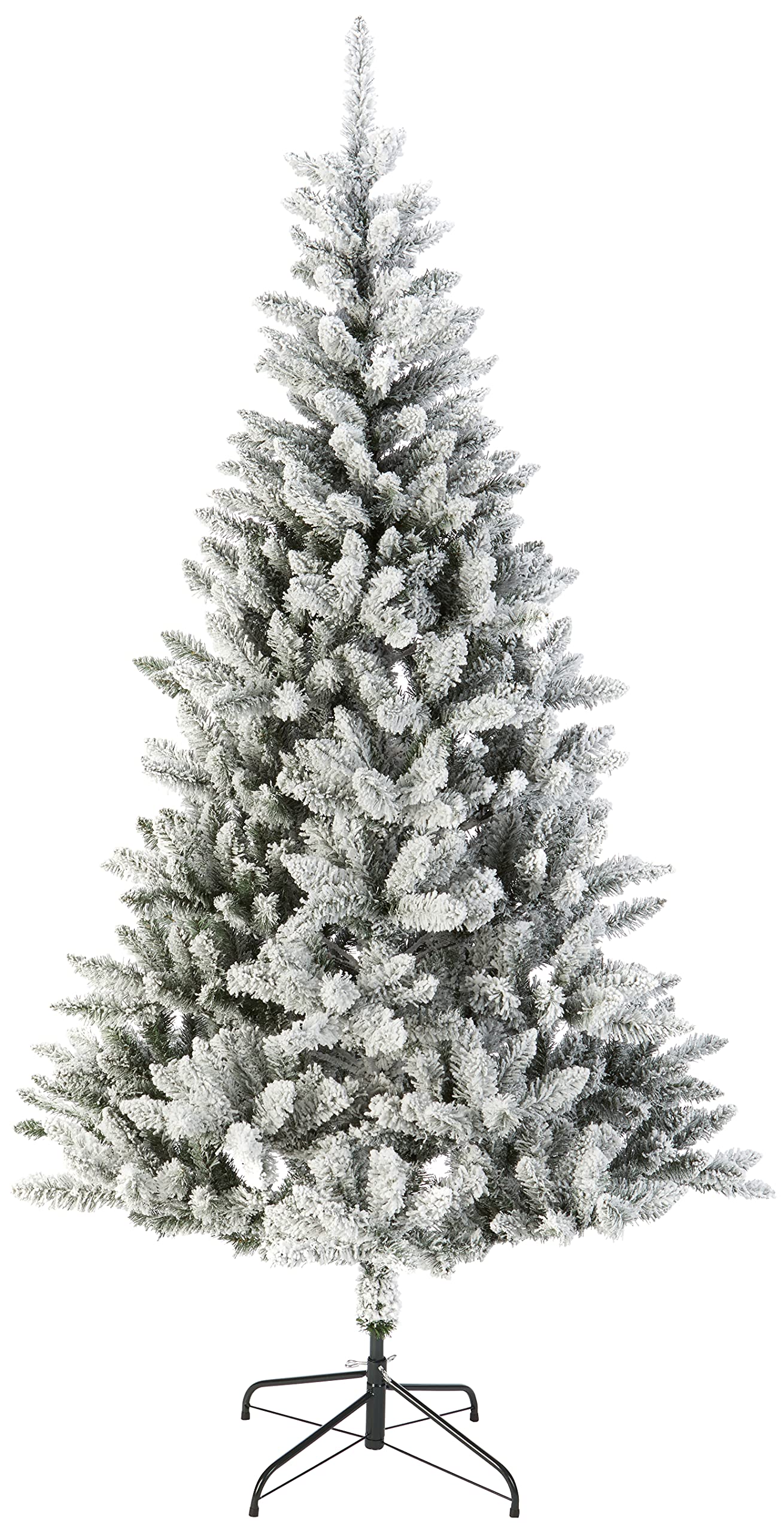 Amazon Basics Artificial Snow Flocked Christmas Tree, 786 Branch Tips with Metal Stand, 210 cm Height, White