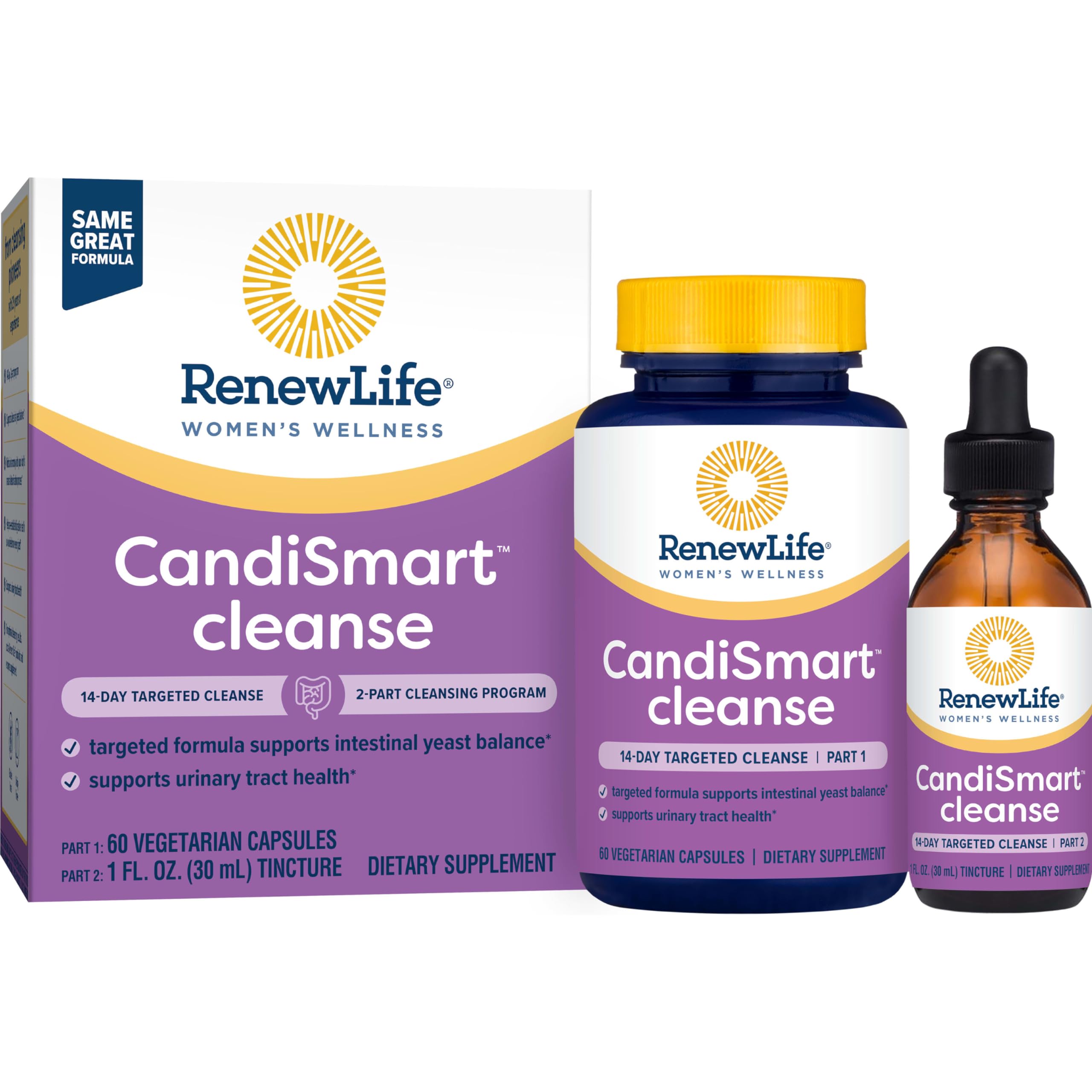 Renew Life Adult Cleanse - CandiSmart - 15-Day Yeast Cleansing Program - 2-Part Kit - Gluten & Dairy Free - 60 Vegetarian Capsules + 1 Fl. Oz. Tincture