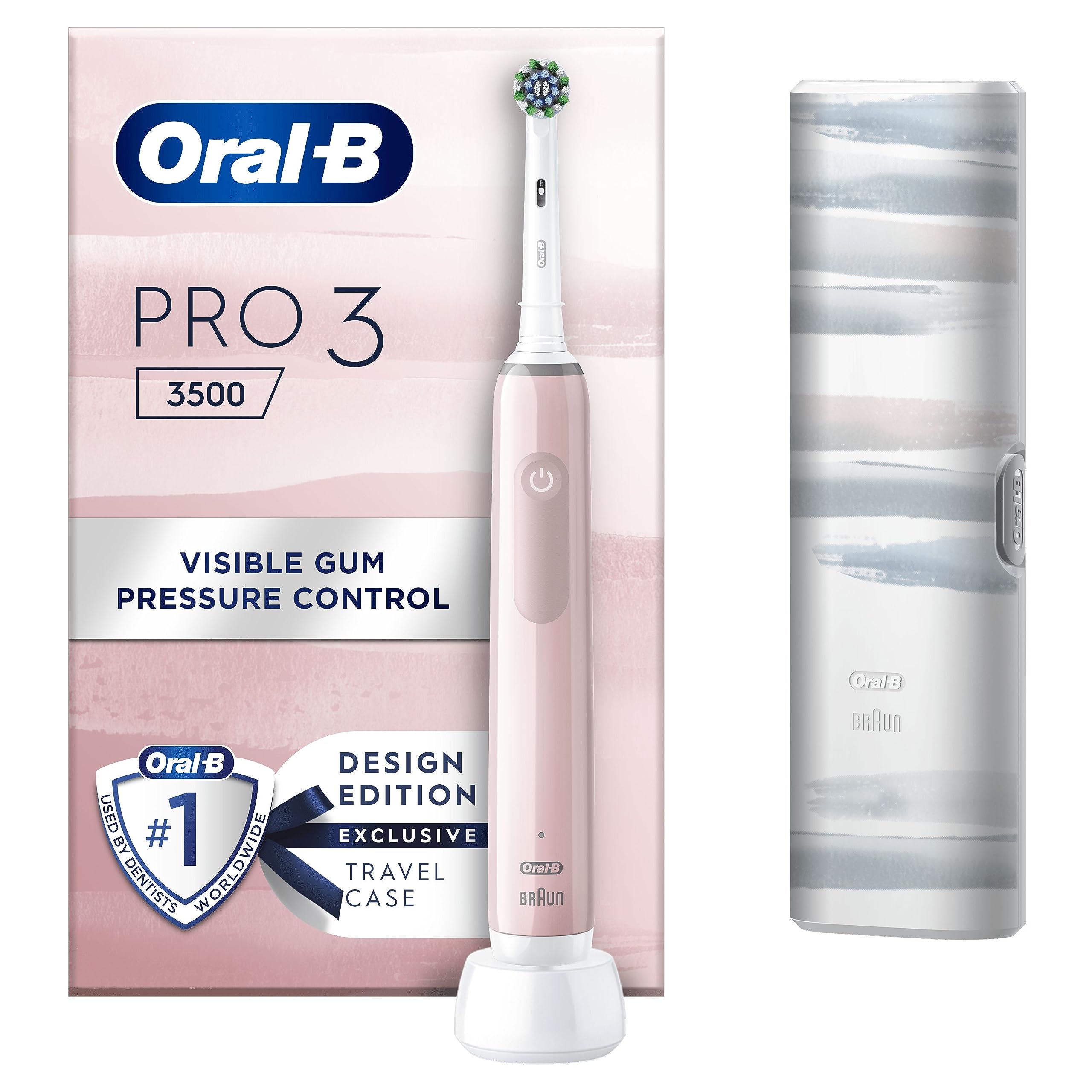 Oral-B Pro 3 Electric Toothbrushes Adults, 1 Toothbrush Head & Travel Case, 3 Modes with Teeth Whitening, 2 Pin UK Plug, Pink