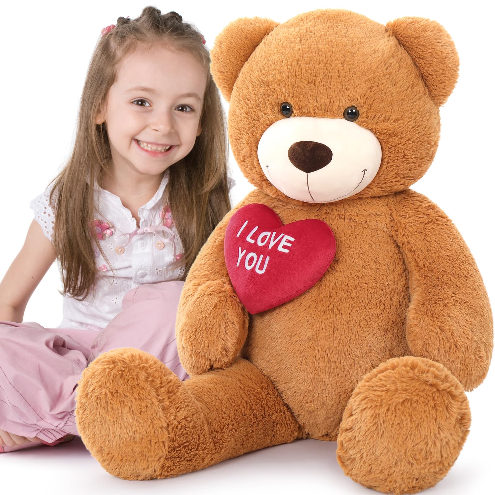 MaoGoLanBig Teddy Bear with I Love You Red Heart, 36" Cuddly Large Teddy Bear Gift for Kids,Boyfriend,Girlfriend.Wife,Dark Brown