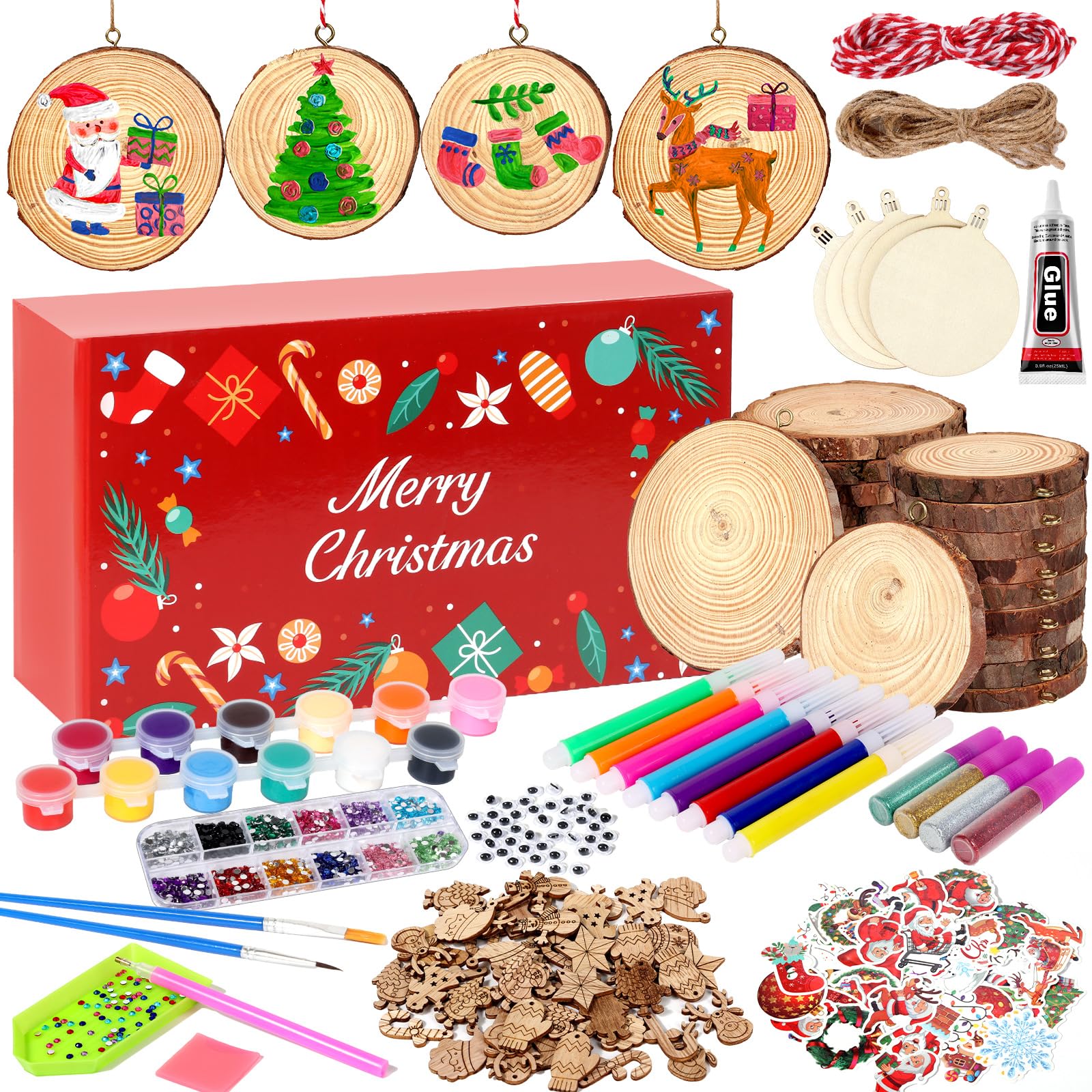 MAPVOLUT Christmas Wooden Arts and Crafts Kits for Kids, Arts & Crafts Gifts for Boys Girls Wooden Painting Kit Wood Slice Creative Activities Kits Party Craft for 4 5 6 7 8 9 10 11 12 Year Old Kids