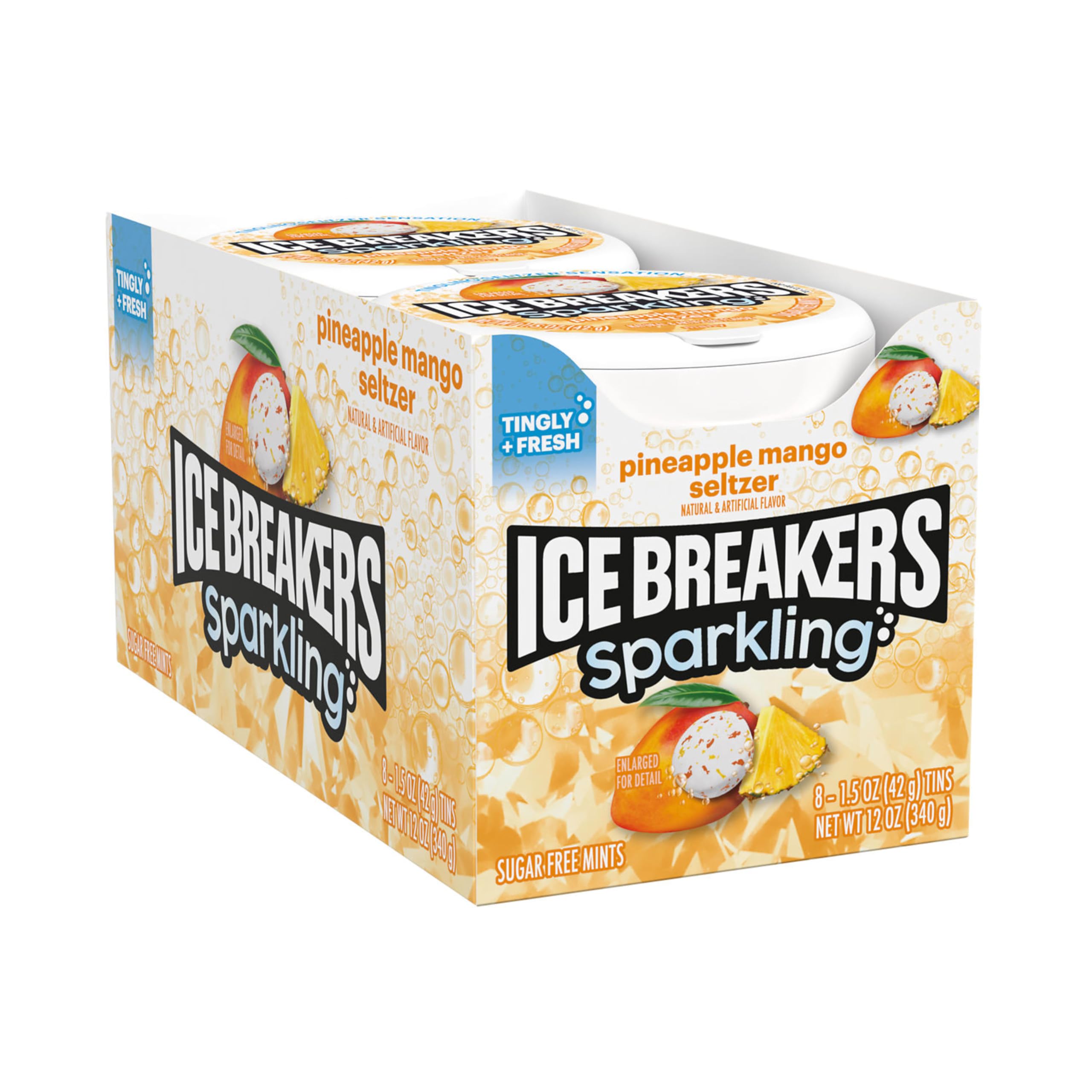 ICE BREAKERS Sparkling Pineapple Mango Seltzer Sugar Free Mints Tins, 1.5 oz (8 Count)