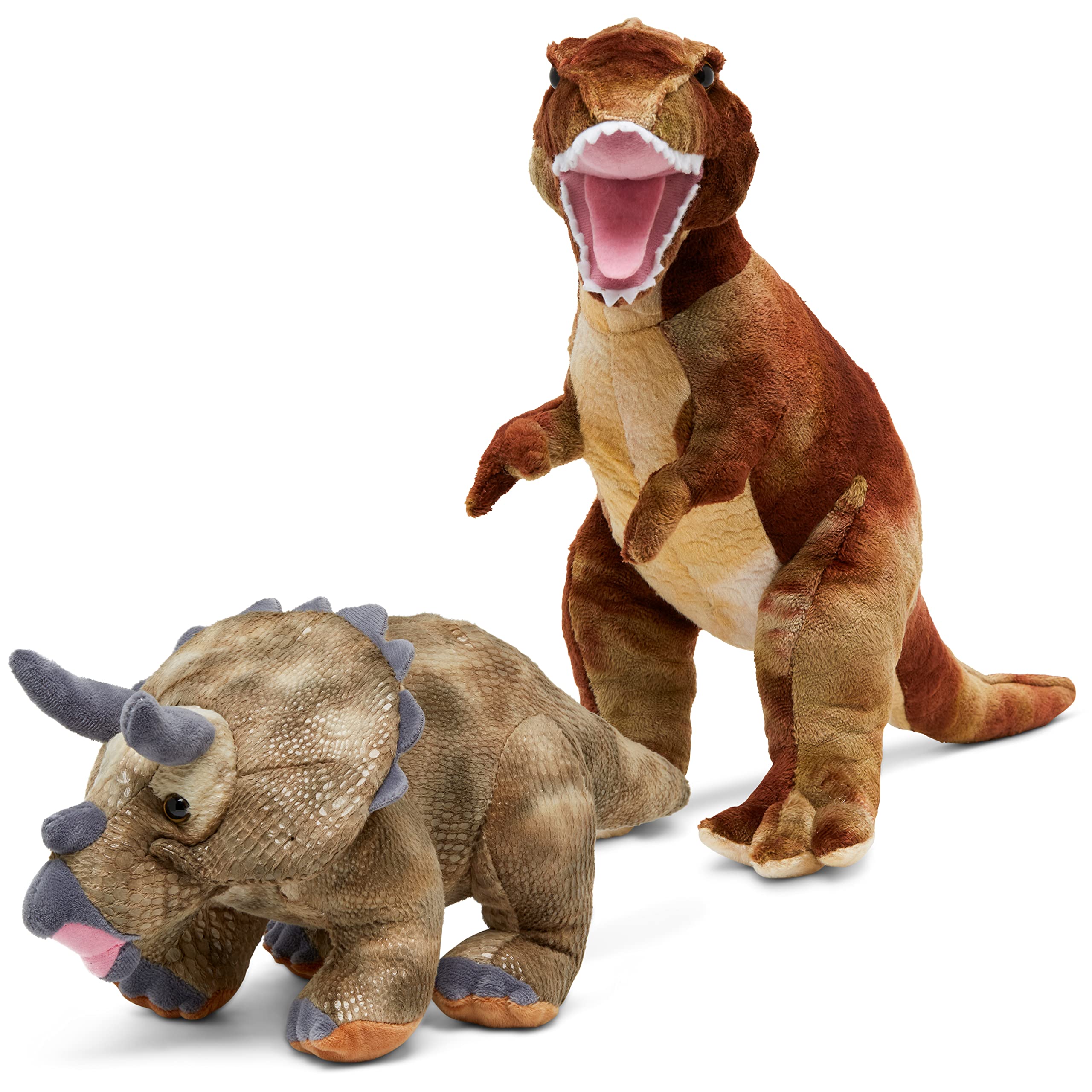 Dinosaur T-Rex and Triceratops Plush Stuffed Animals | 2 Pack