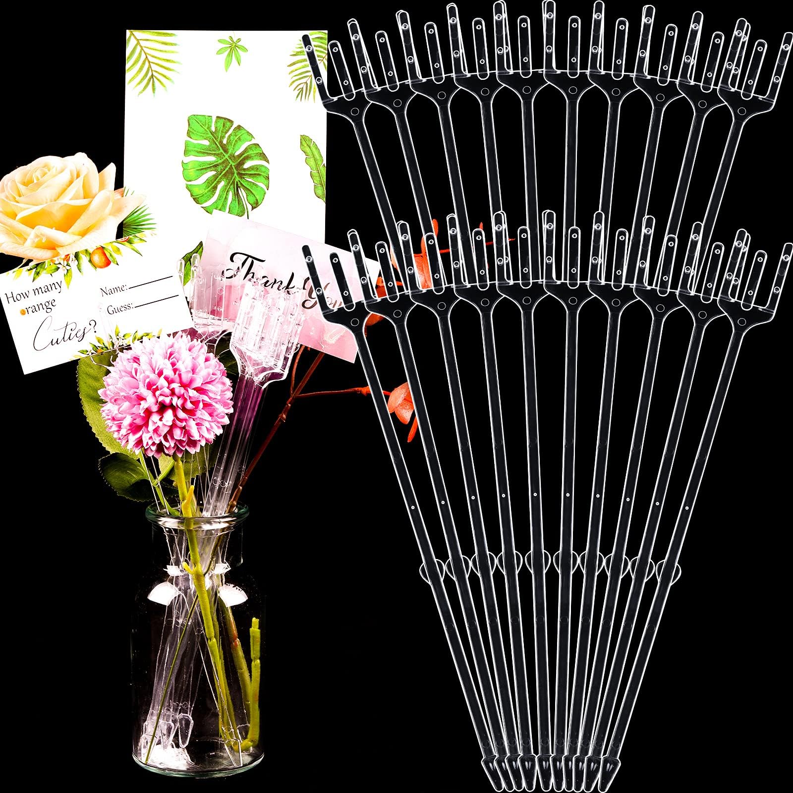 SYOSI80 Pcs Plastic Floral Picks, 9.4 Inch Transparent Floral Picks Straight Head Fork Shape Flower Picks for Cards, Photos, Floral Arrangement, Home Decor, Weddings, Parties