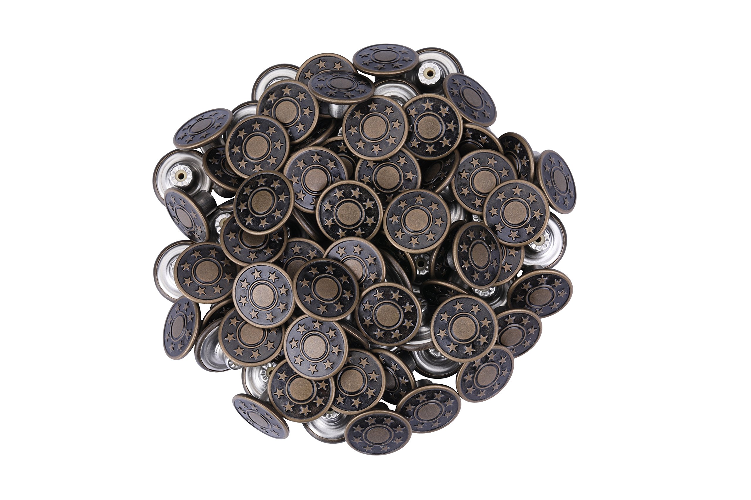 I-MART 50 Sets Metal Jeans Buttons Tack Snap Button Replacement Kit with Rivets (Bronze)