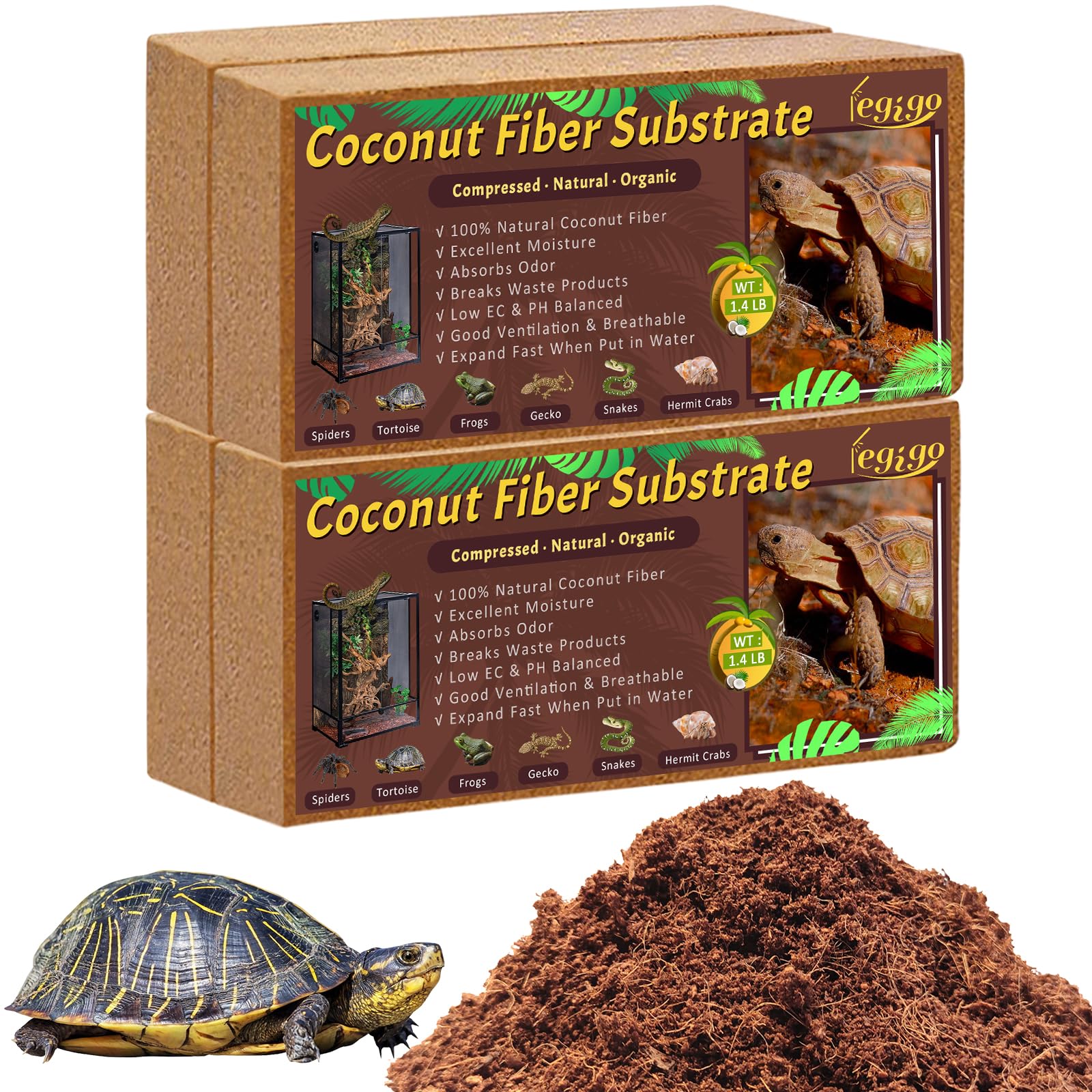 Legigo 4 Pack Compressed Coconut Fiber Substrate - 100% Organic Coconut Fiber Brick Bedding for Reptiles, Natural Coco Husk Substrate Terrarium Bedding for Snake, Hermit Crabs, Frogs, Tortoise, Gecko