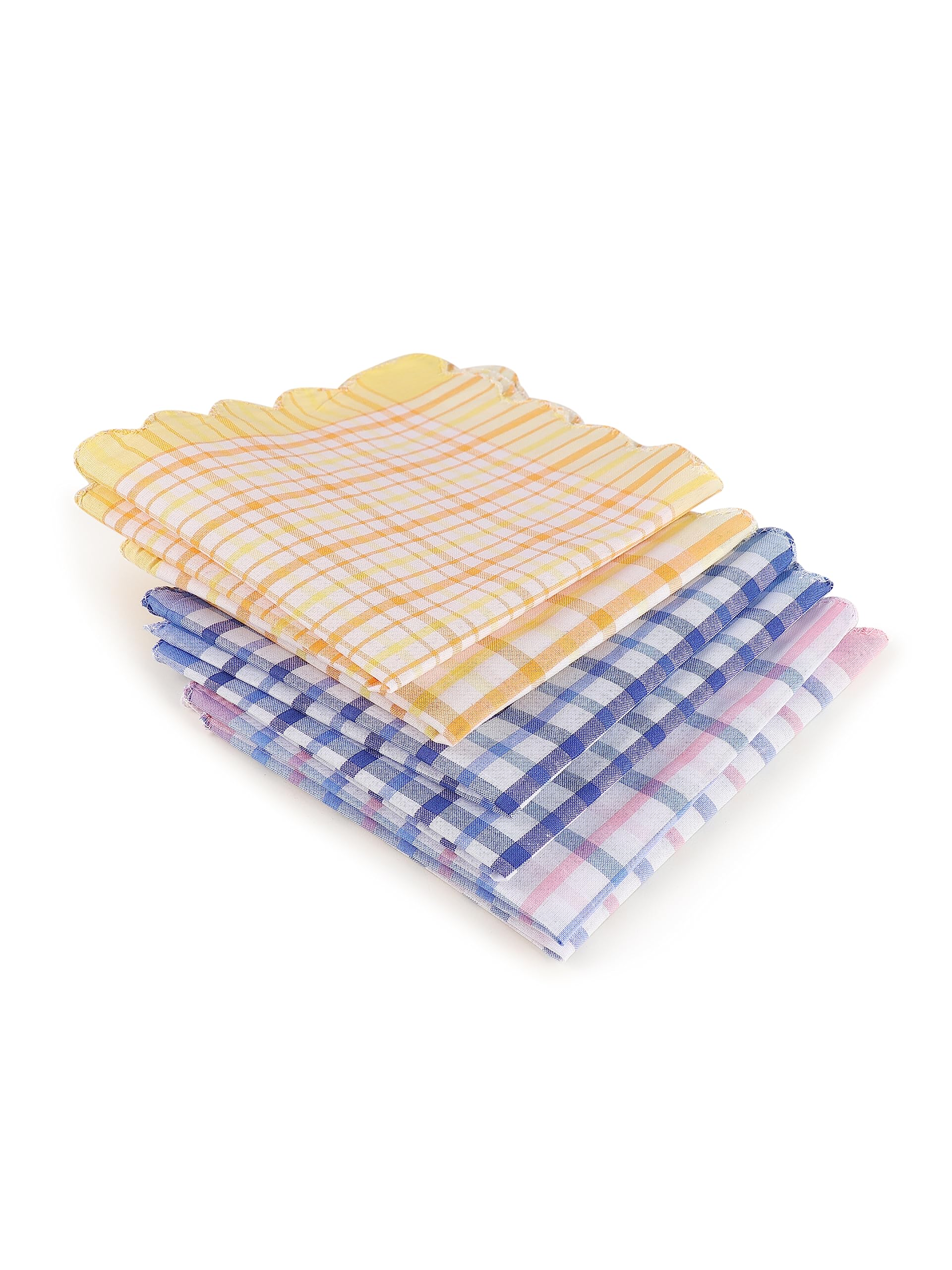 MancloemCheck Pattern Multicolored Ladies and Girls Cotton Hankies (Pack of 12)