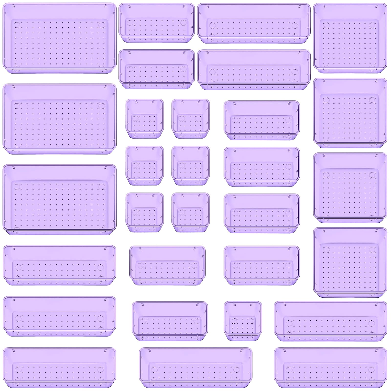 WOWBOX 30 PCS Plastic Drawer Organizer Set, Desk Drawer Divider Organizers and Storage Bins for Makeup, Jewelry, Gadgets for Kitchen, Bedroom, Bathroom, Office, Purple