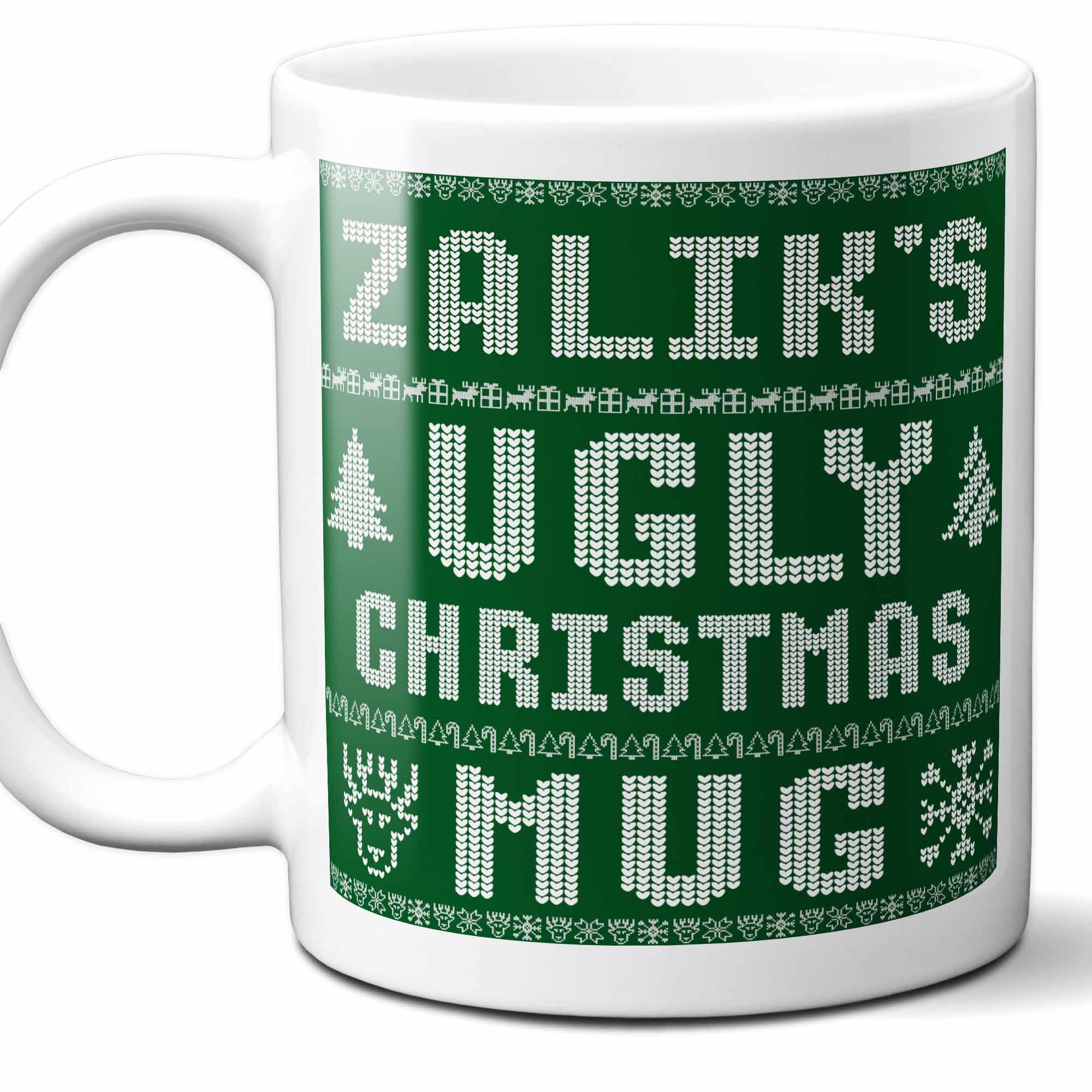 Zalik Name Christmas Gift. Personalized Ugly Christmas Sweater Coffee Mug. Funny Custom Xmas Gift, Stocking Stuffer For Friends, Coworkers And Person Who Has Everything. 11 Ounces.