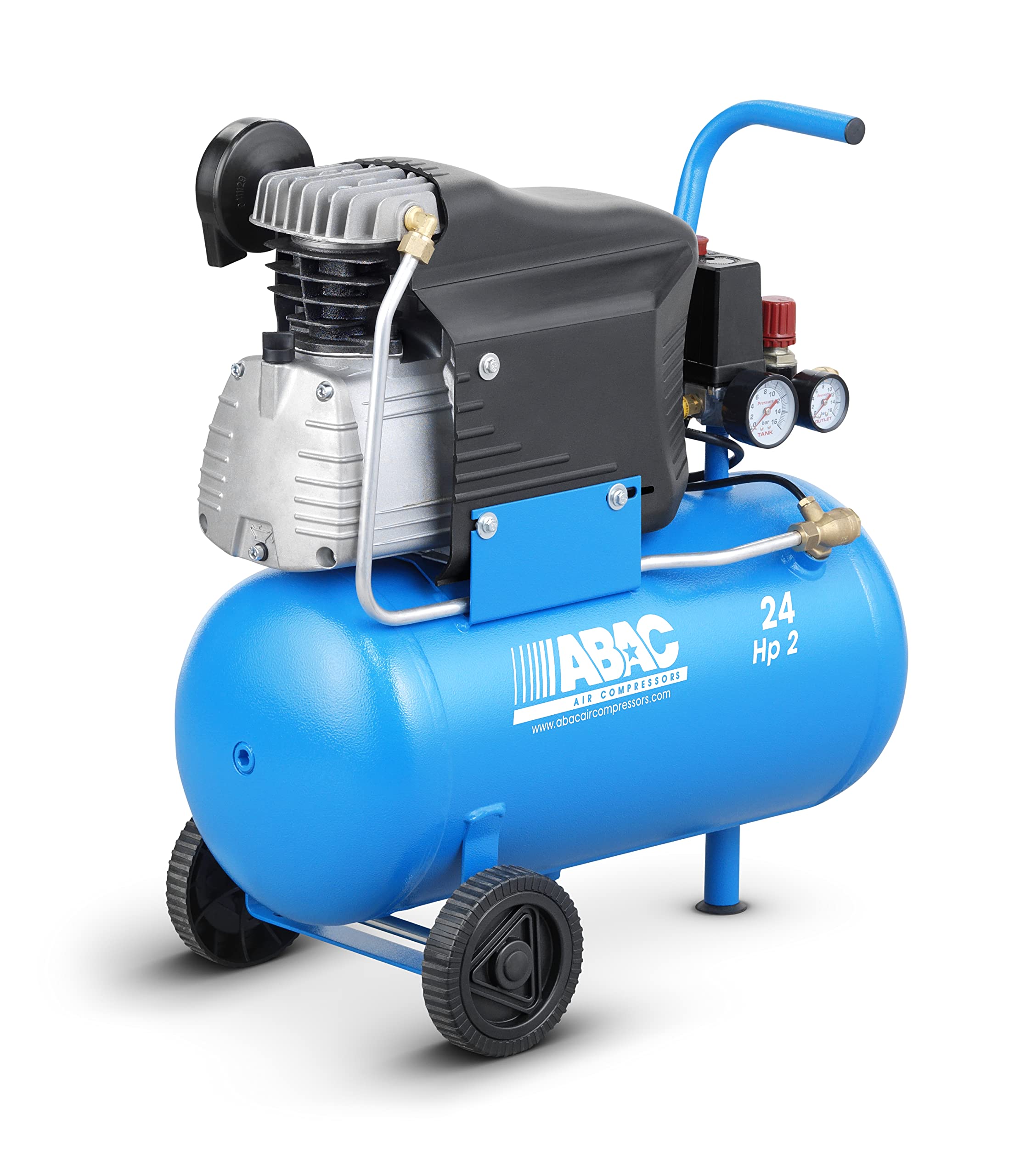 ABAC Pole Position L20 Air Compressor, 24 litres, Double Pressure Gauge, Max. Pressure 10 Bar, Oil Injection, Power 2 HP