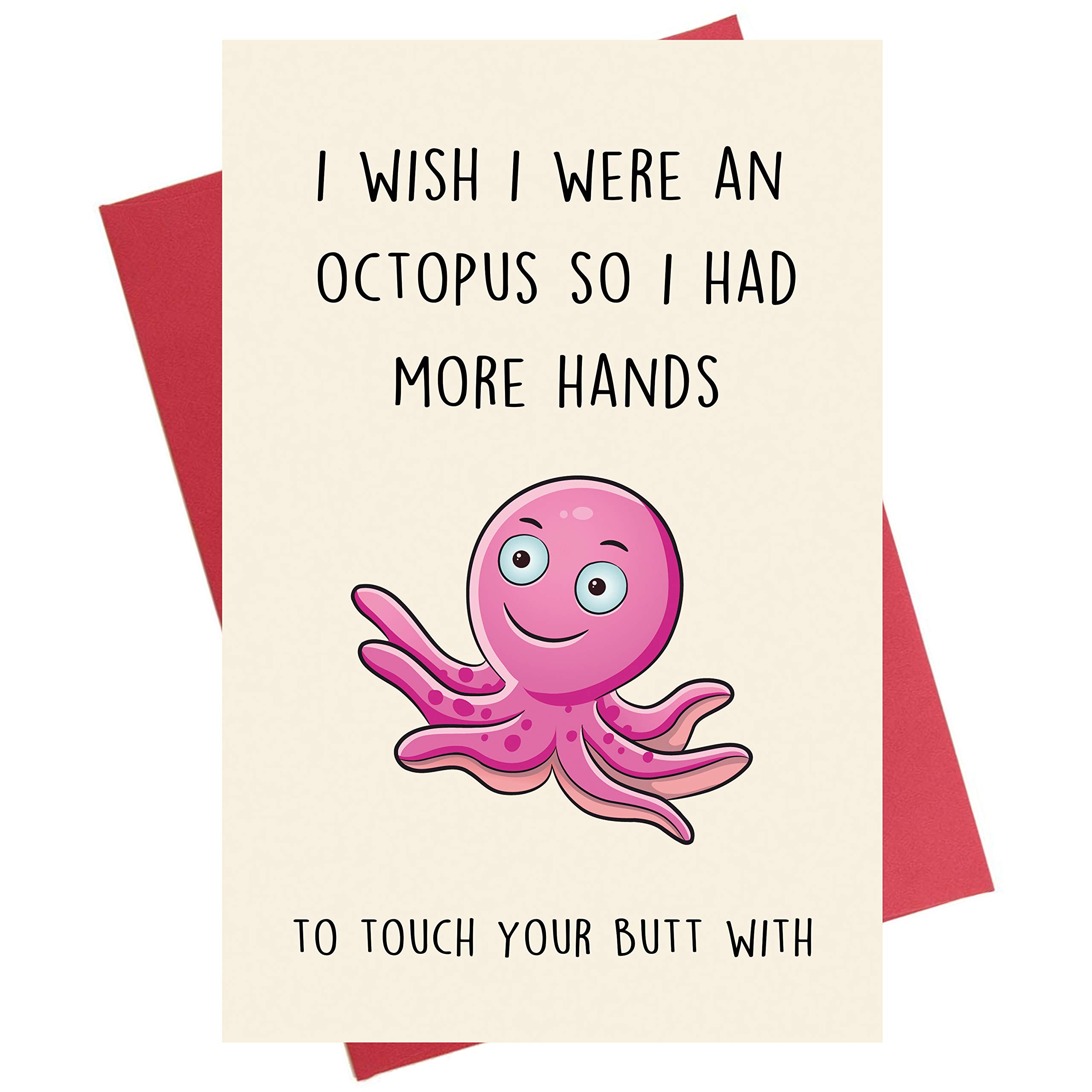 Funny Anniversary Card for Husband Boyfriend, Birthday Card for Him Her Girlfriend Wife, I Wish I Were an Octopus