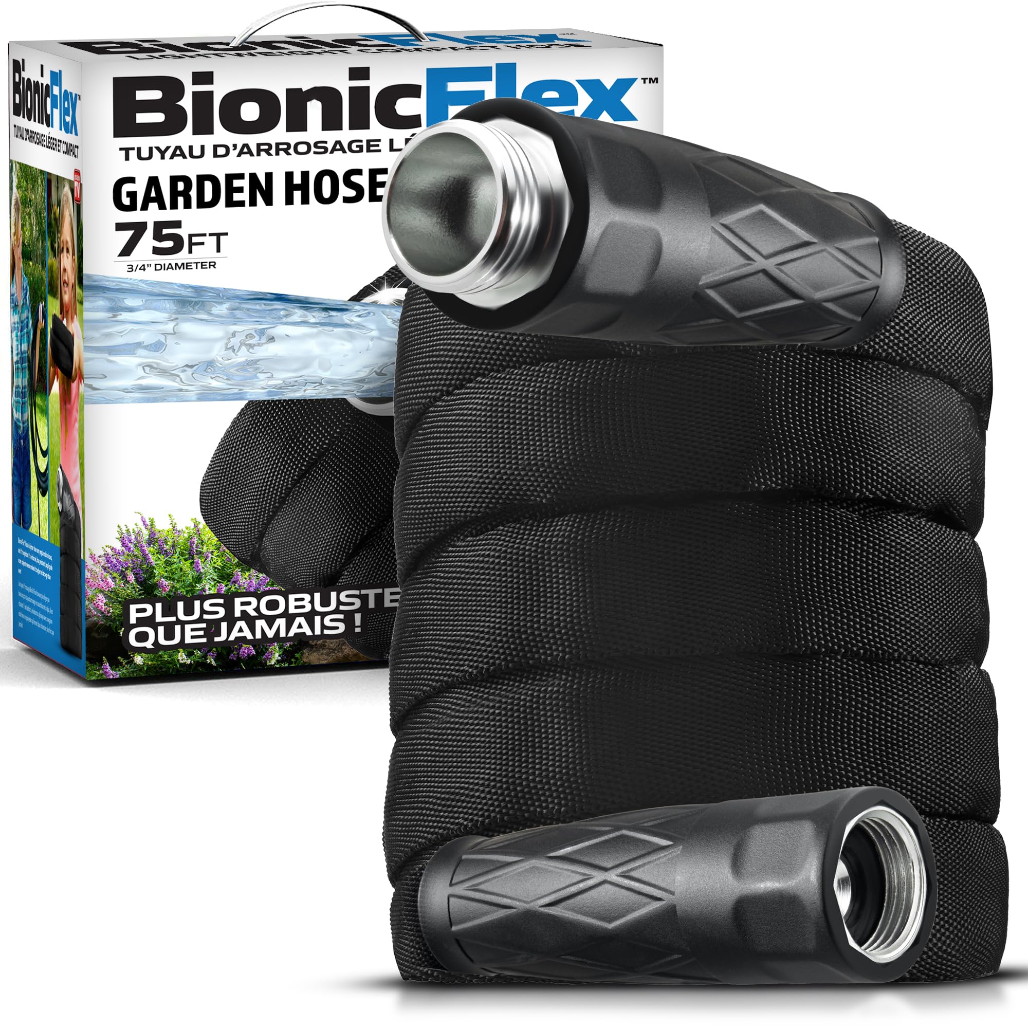 Bionic Flex 75 Foot Garden Hose, Flexible Water Hose Lightweight Weatherproof 75 Ft Garden Hose, Garden Hose 75 Ft Outdoor with 500 PSI, Kink Free, Manguera de Agua Flexible, As Seen on TV