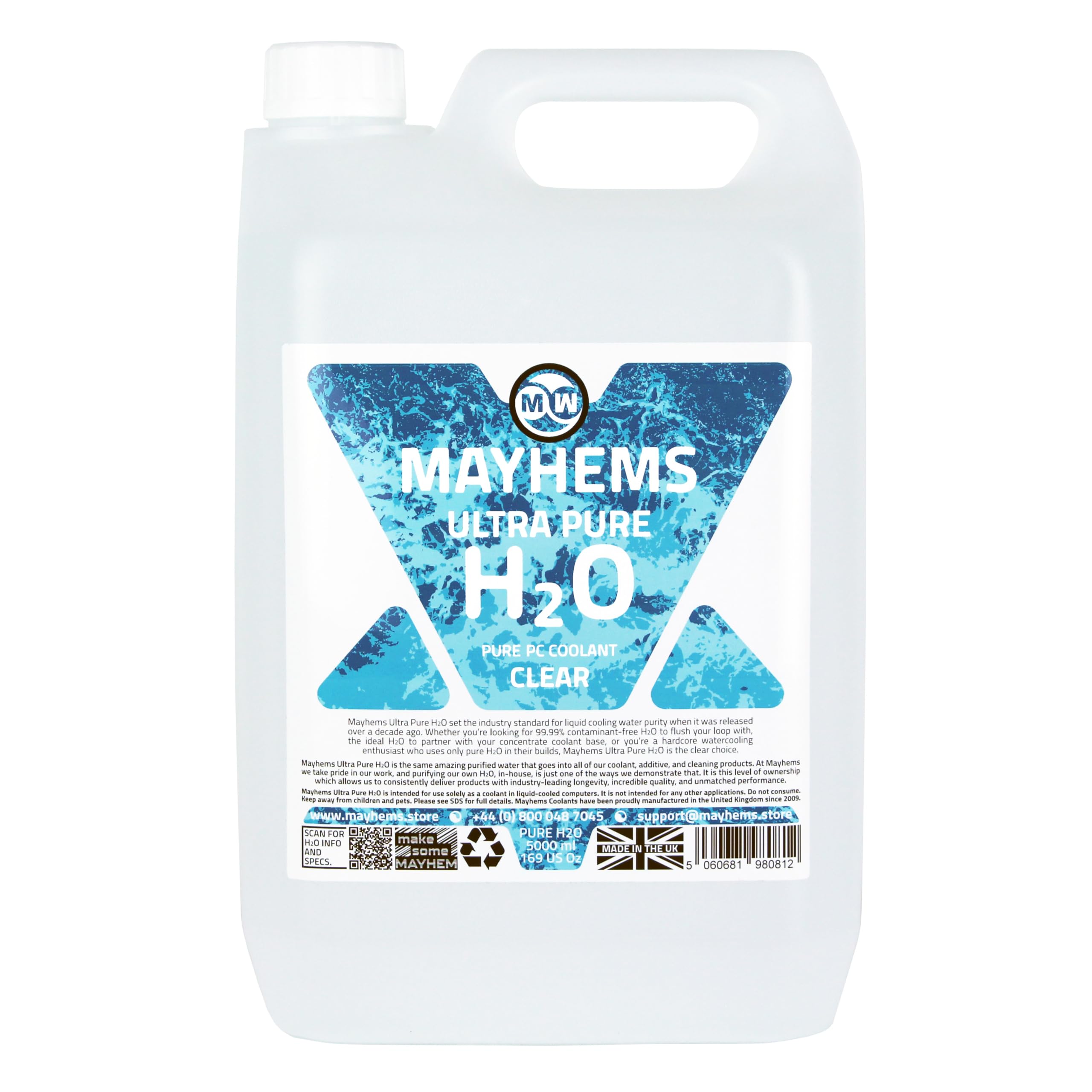 Mayhems - PC Coolant - Ultra Pure H2O - High Purity, Low Electrical Conductivity, 5 Litre