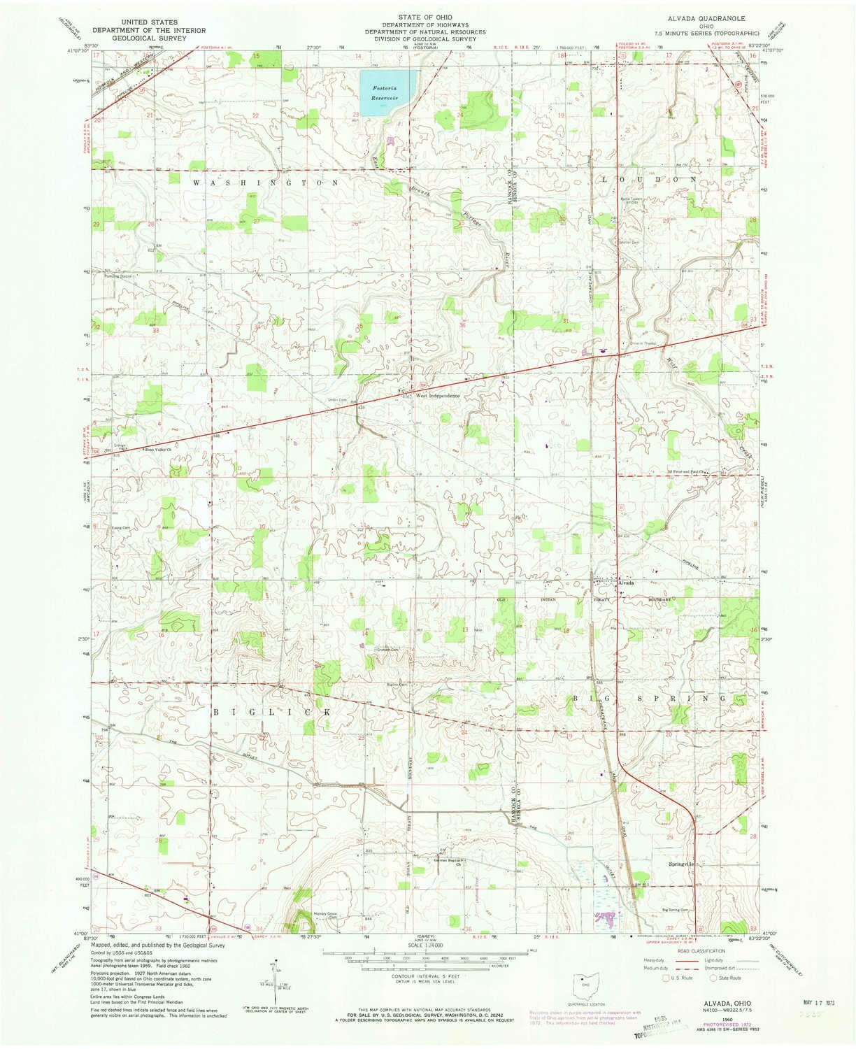 YellowMapsAlvada OH topo map, 1:24000 Scale, 7.5 X 7.5 Minute, Historical, 1960, Updated 1973, 27 x 22 in