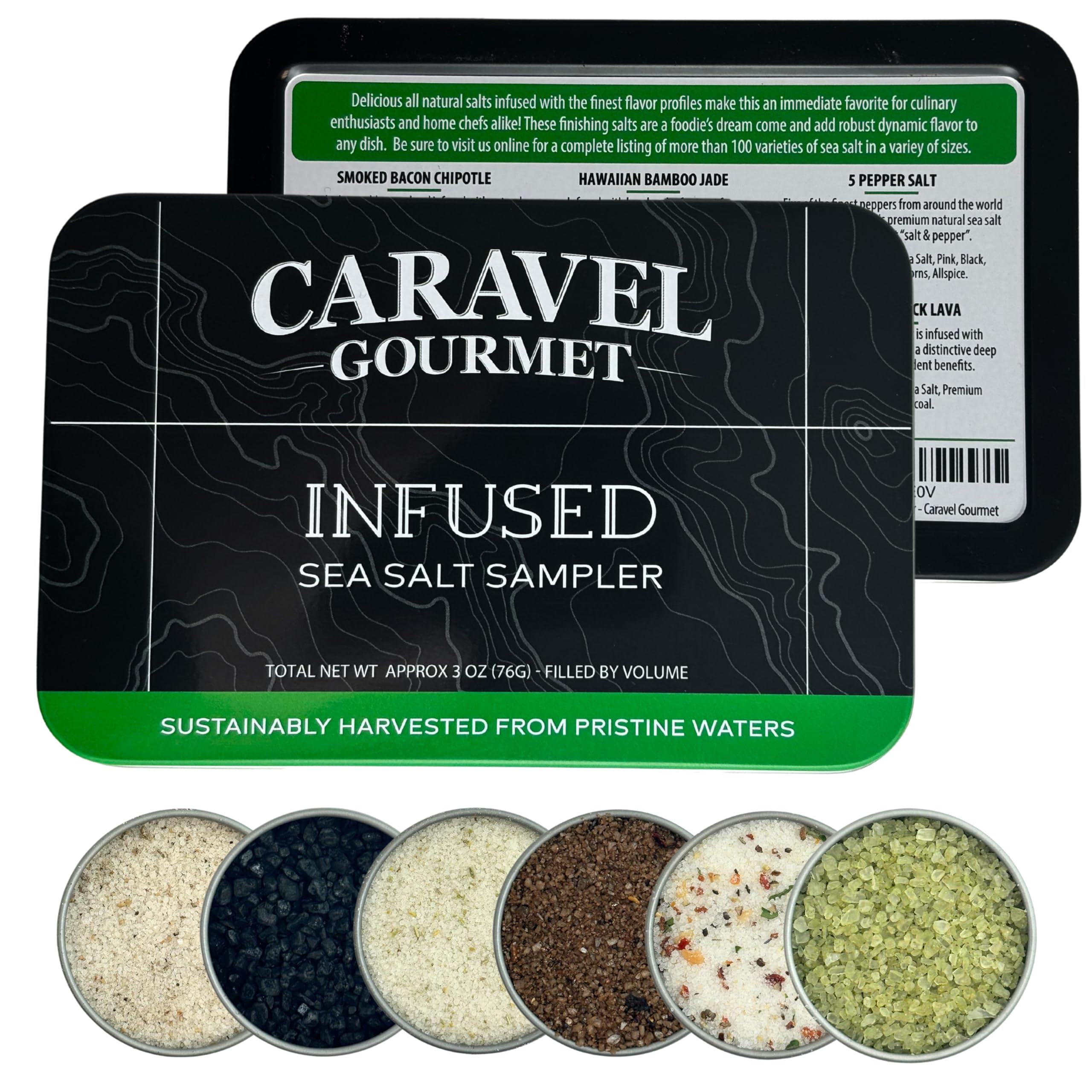 Infused Sea Salt Sampler Set, Finishing Salt for Seasoning, Gourmet Cooking Gift and Spice Variety Pack for Special Occasions, 0.5 oz x Bundle of 6 Flavored Salts - Caravel Gourmet Salt