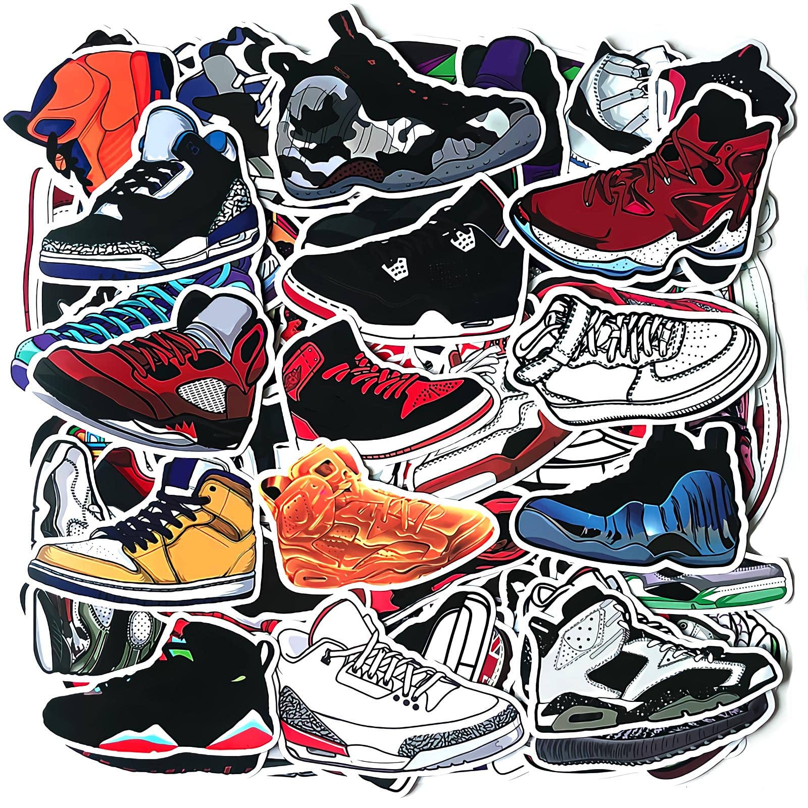 100 Pcs Basketball Shoe Stickers for Water Bottle Hydroflask Skateboard Bike Computer Car, Waterproof Decal for Kids Boy Teens (Basketball Shoe Stickers-100 Pieces)